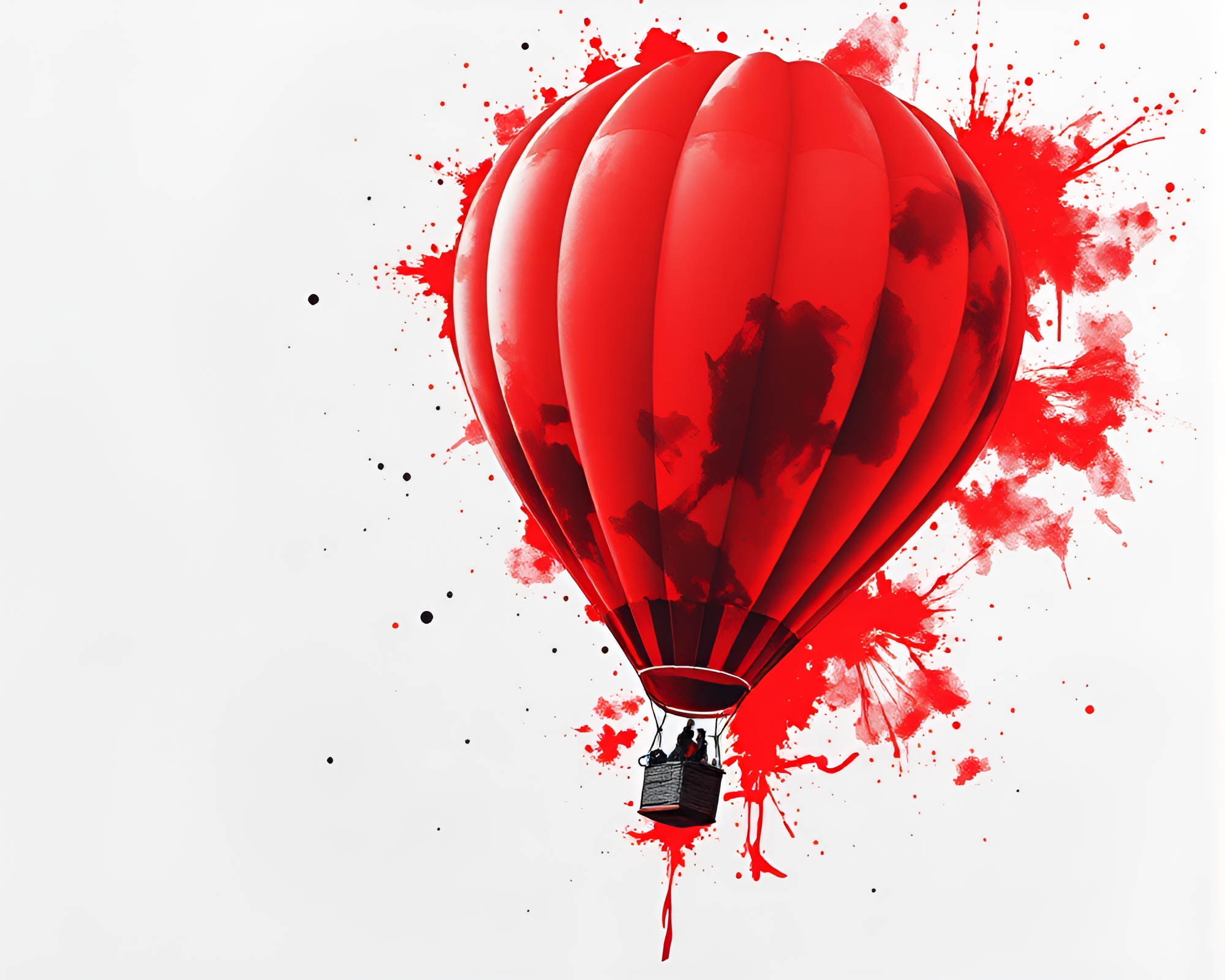 Monochrome Red Hot Air Balloon Amid Hyper-Realistic Ink Splashes – free AI stock image