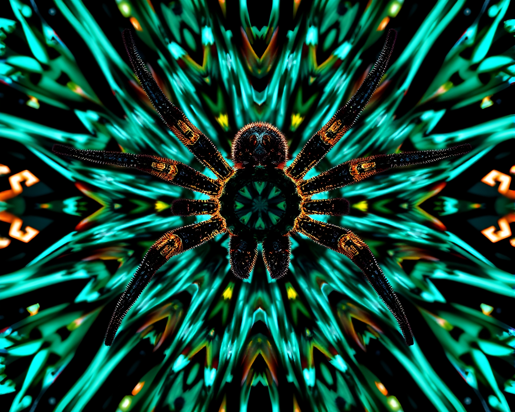 Mechanical Spider Pixel Art Kaleidoscope Composition – free AI stock image