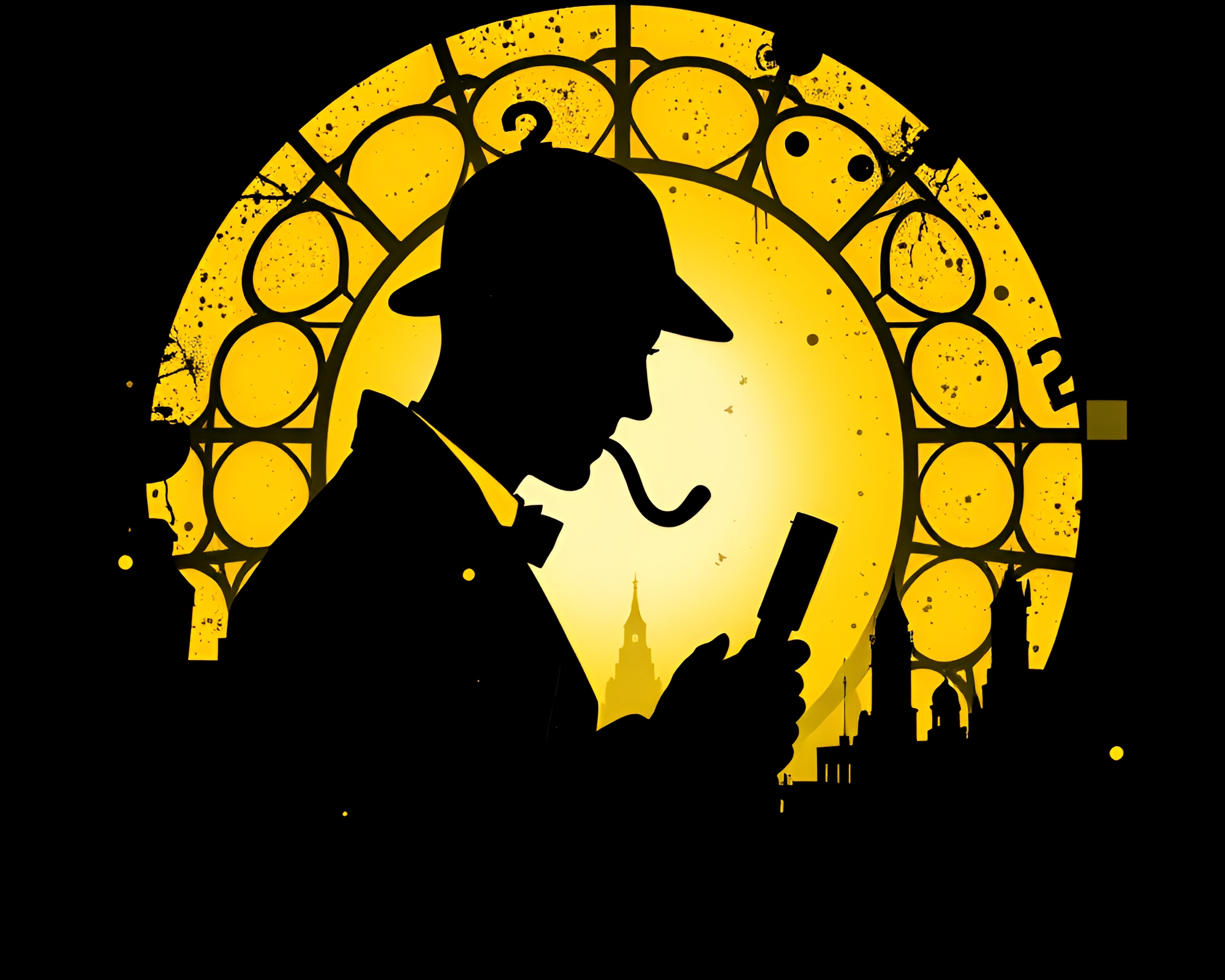 Sherlock Holmes Glass Distortion Monochrome Illustration – free AI stock image