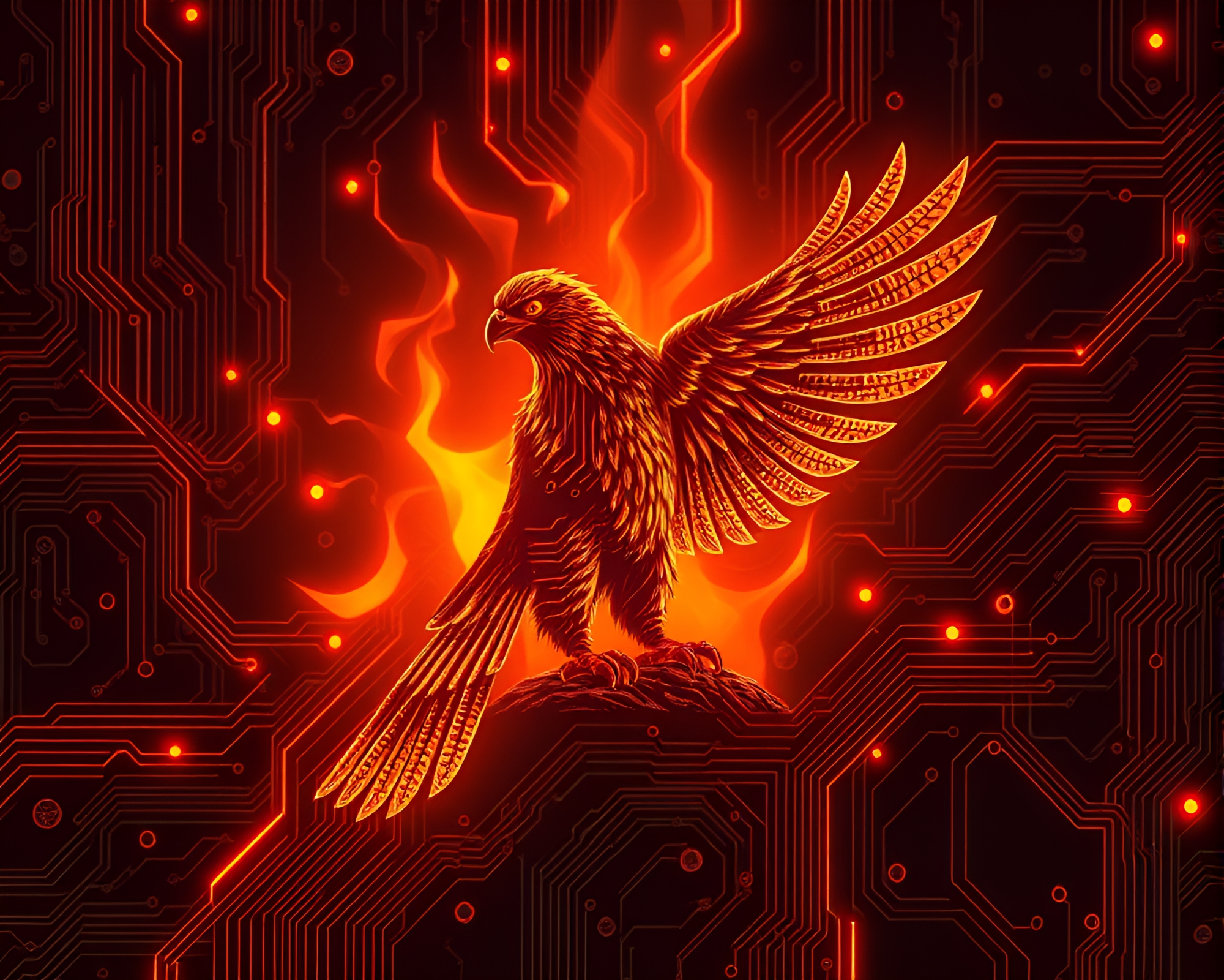 Falcon-inspired Circuit Board Digital Painting – free AI stock image