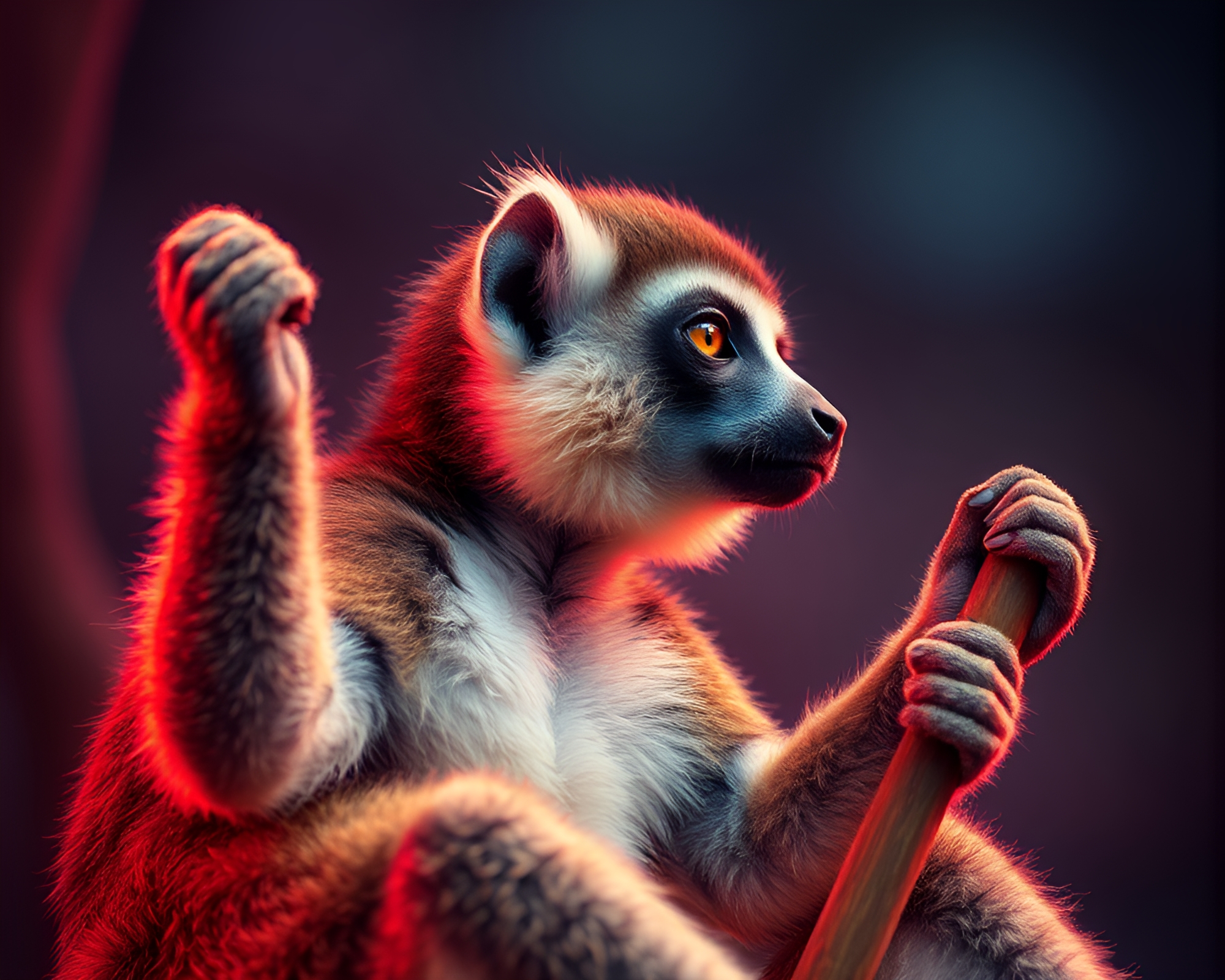 Dynamic Lemur Encounter with Surreal Colors – free AI stock image