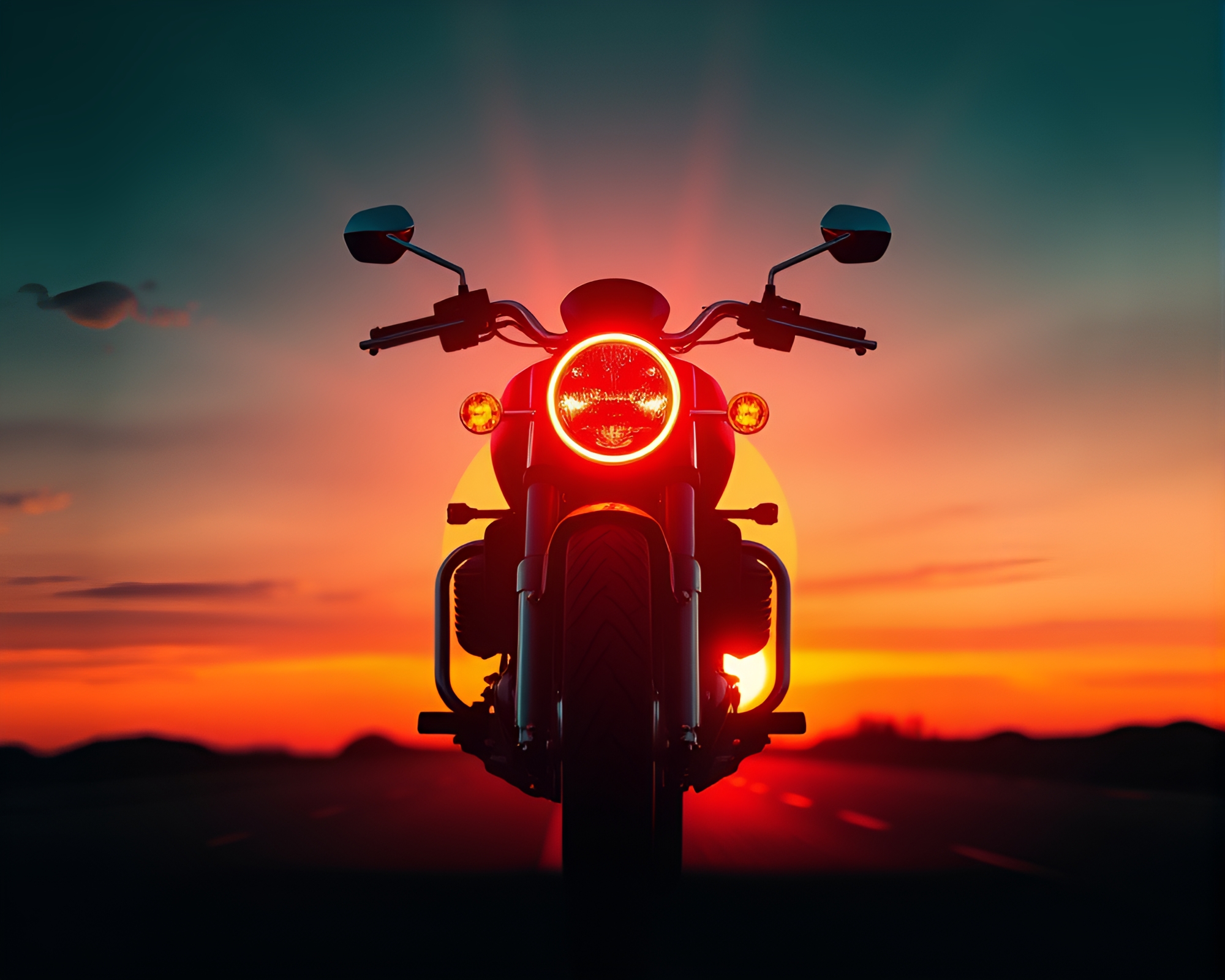Neon Motorcycle at Sunset – free AI stock image