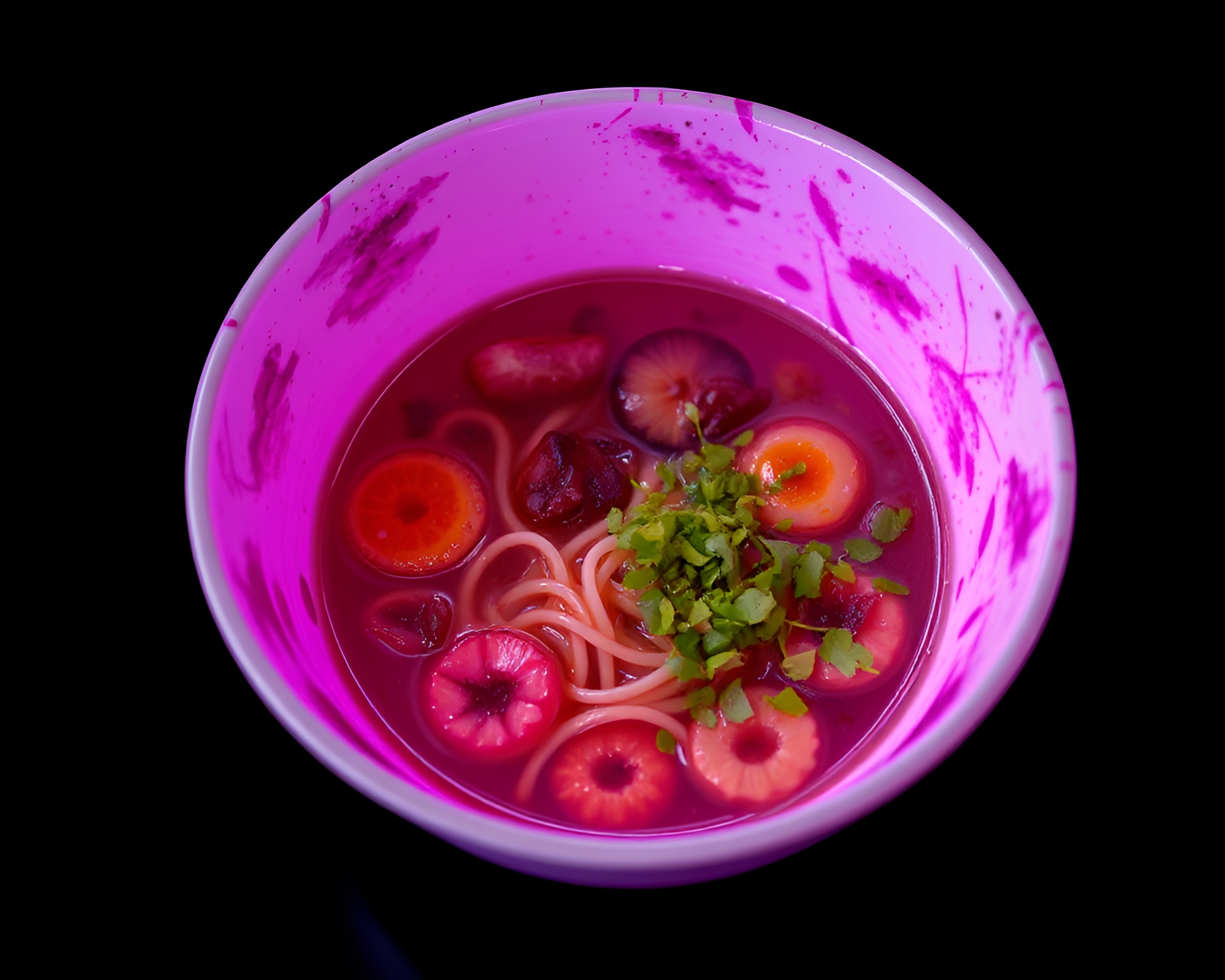 Mildew-spotted Ramen Bowl in Amethyst Lighting – free AI stock image