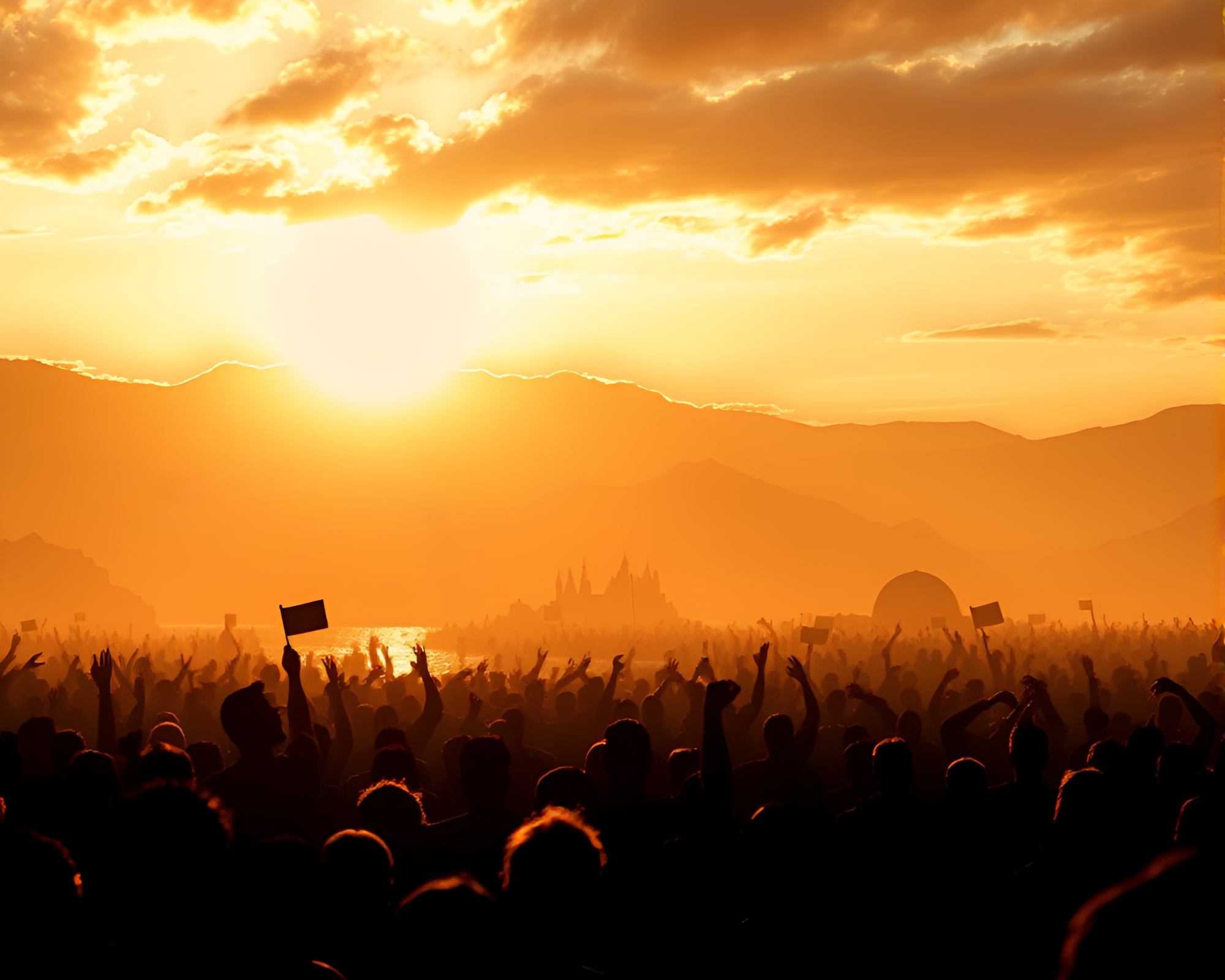 Hydra Swarm in Warm Glow Silhouette Crowd – free AI stock image