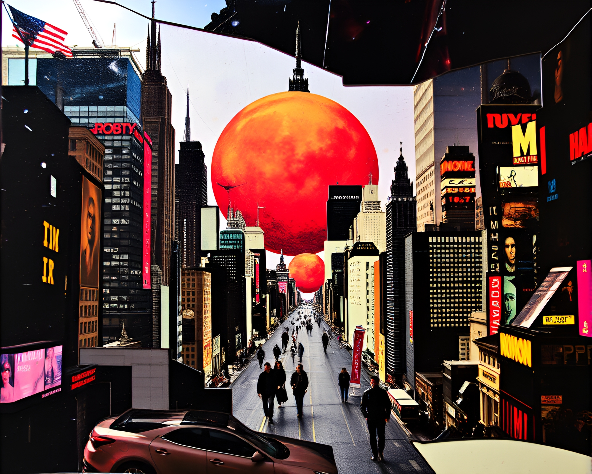 Dystopian Optical Illusion: Collage Cutouts in Glossy Highlights – free AI stock image