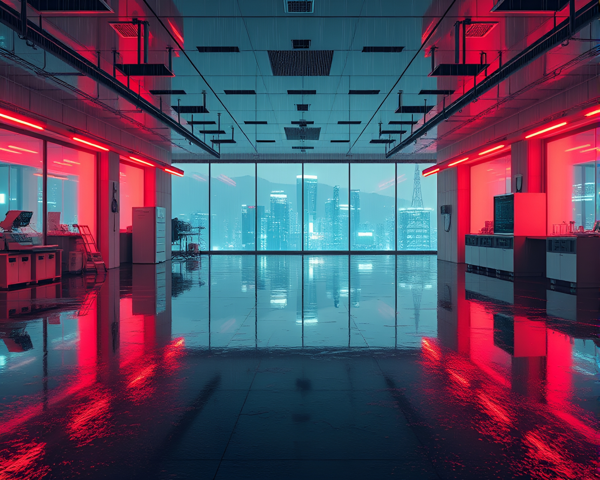 Robotic Rainy Reflections in Trompe-l’oeil Laboratory – free AI stock image