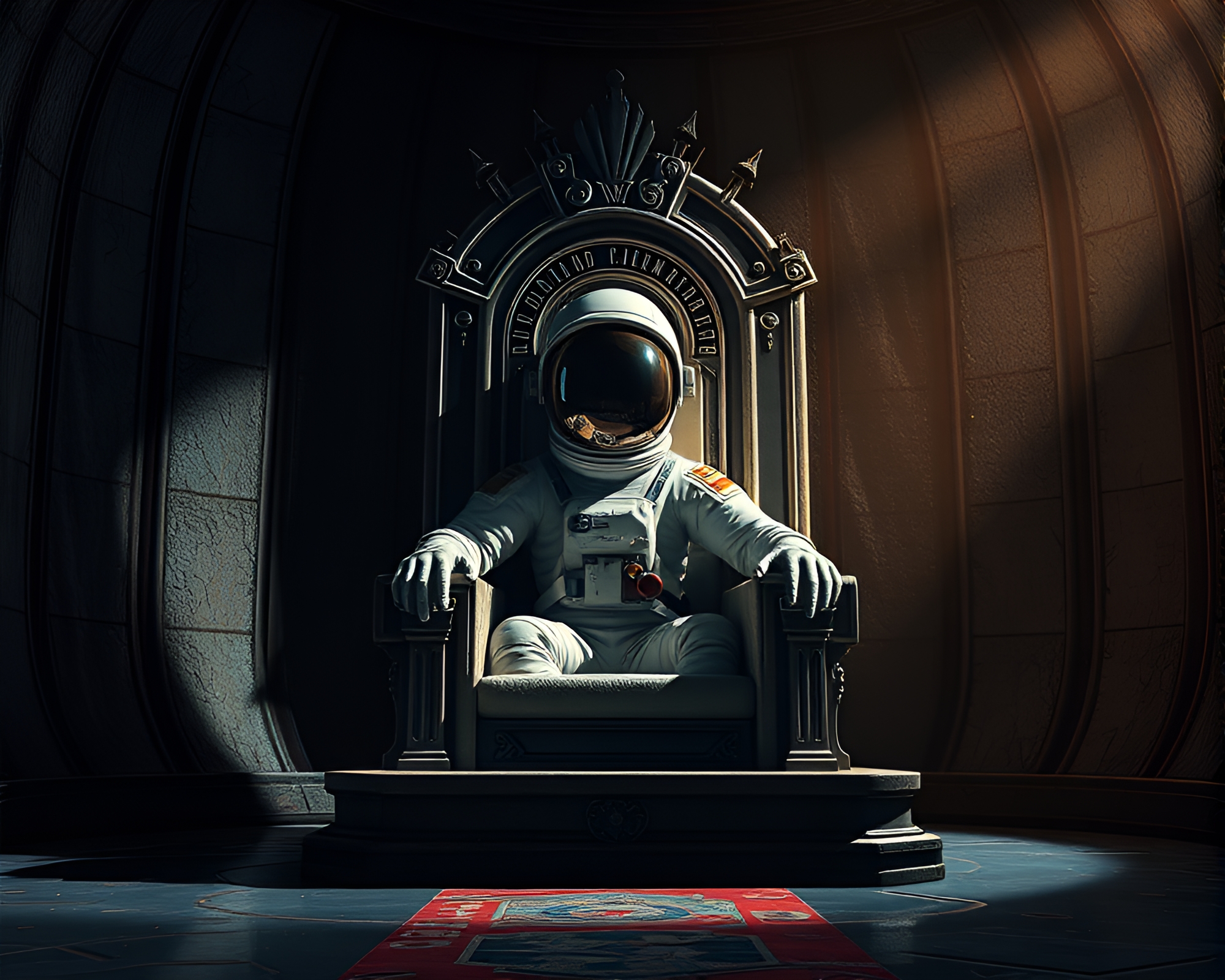Cosmic Throne Room: Astronaut bathed in celestial glow – free AI stock image