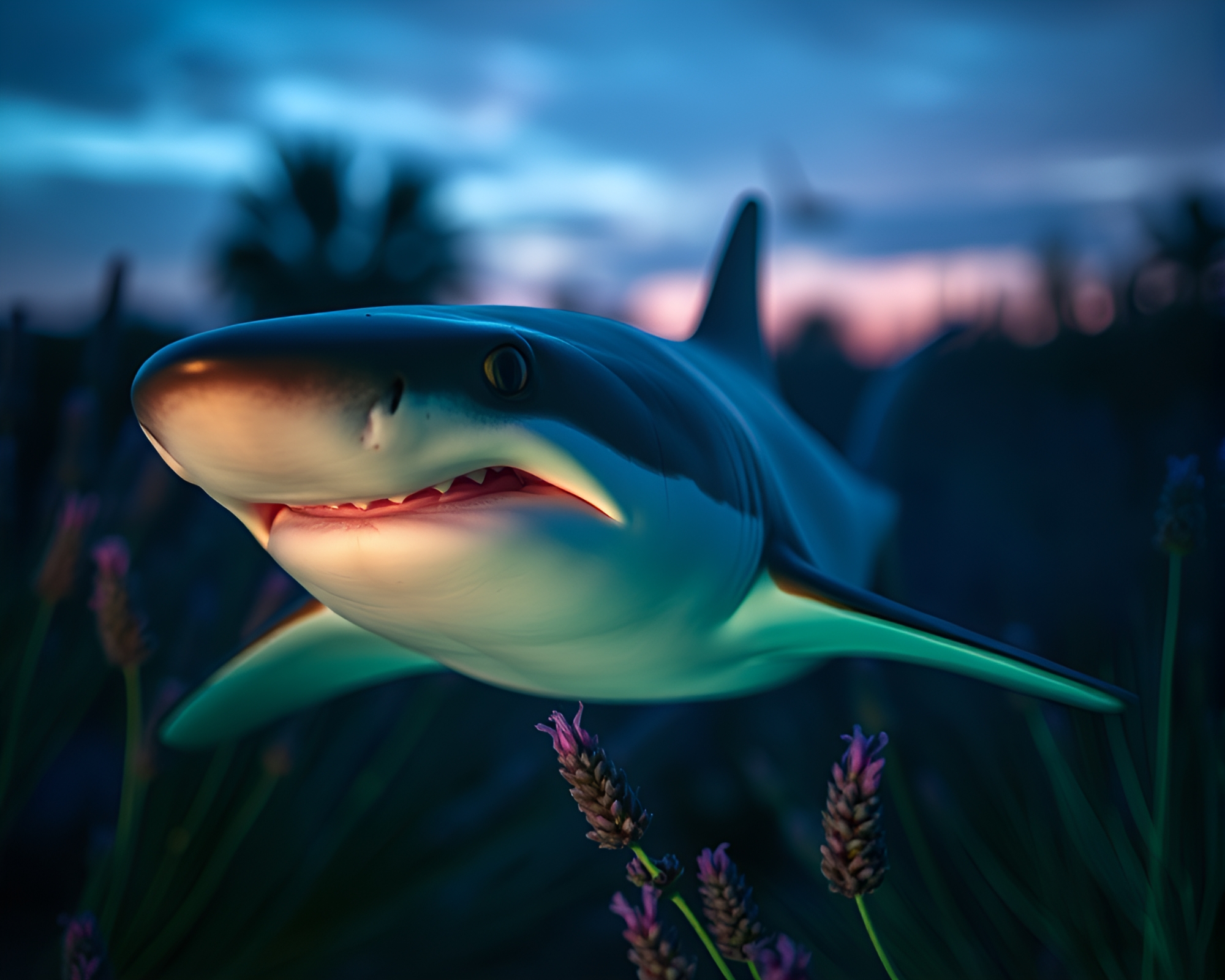 Lavender Twilight Shark Data Visualization – free AI stock image