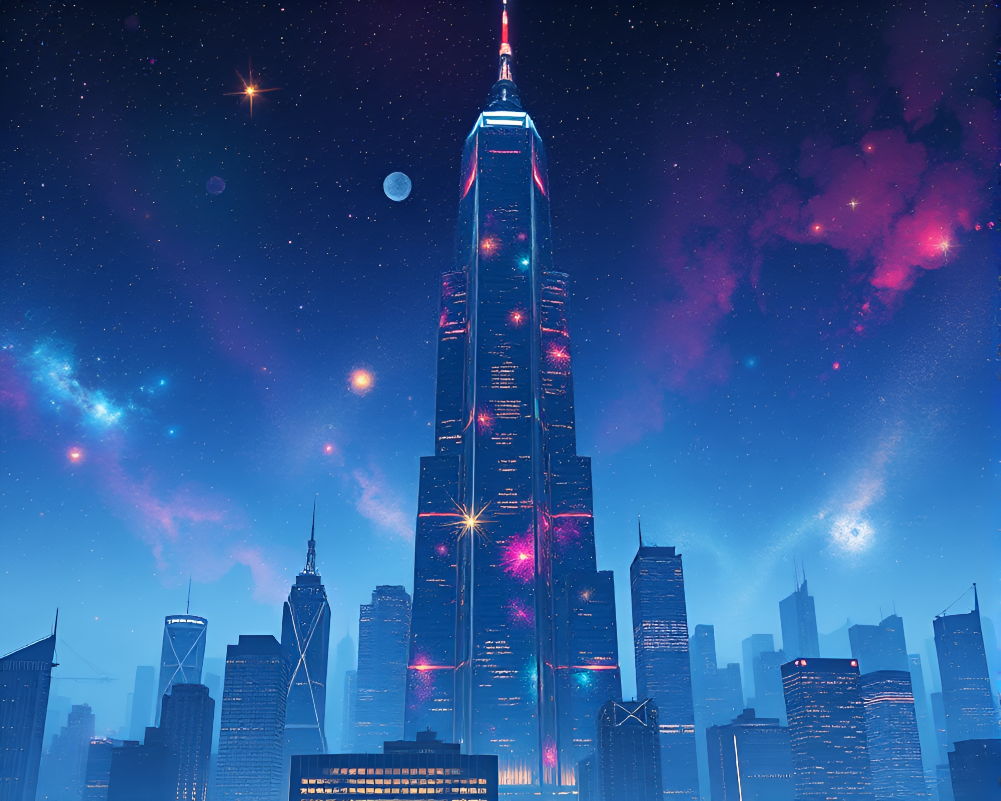 Galaxy-Inspired Skyscraper Negative Space – free AI stock image