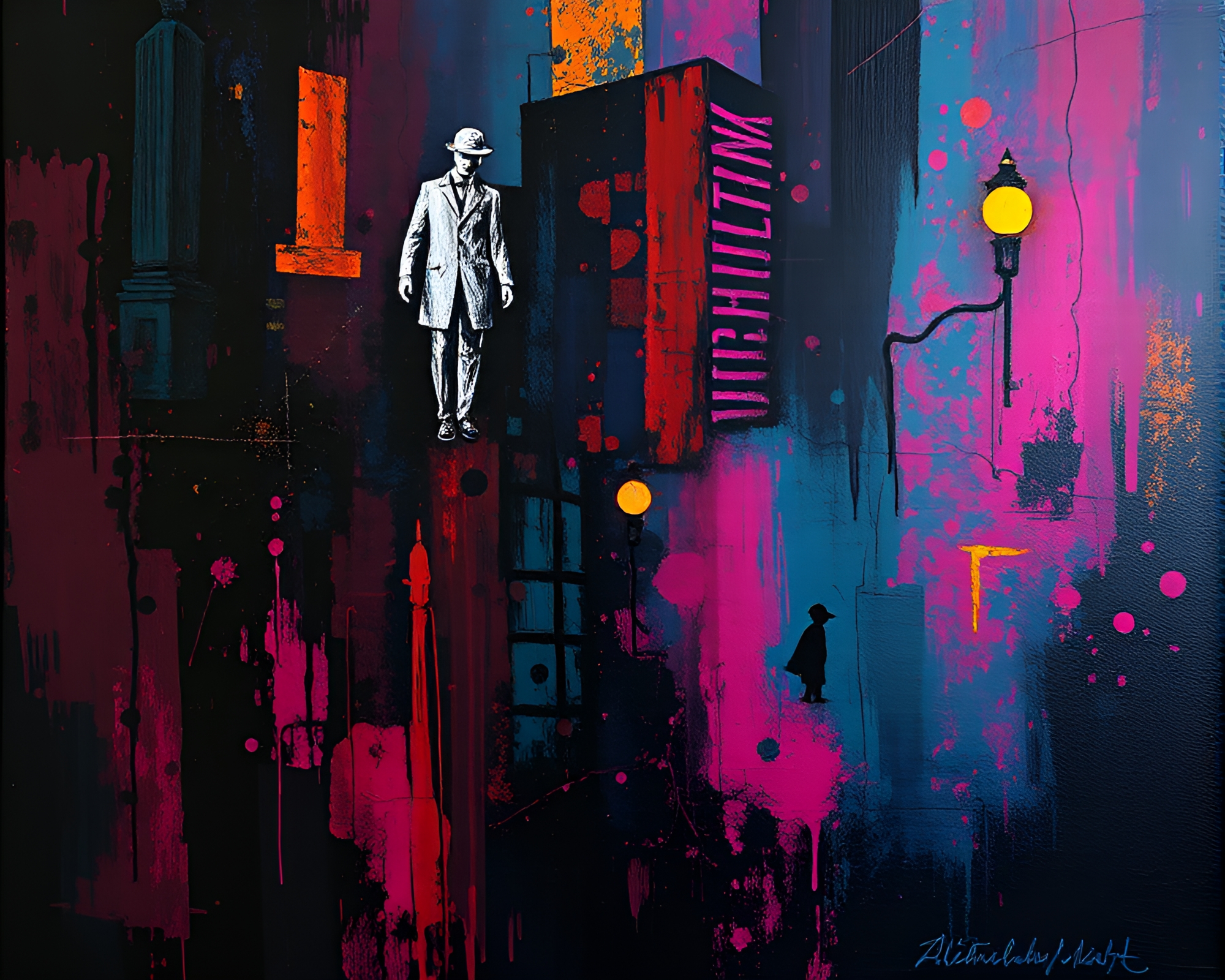 Neon Glow Sherlock Holmes Silhouette in Expressionist Painting – free AI stock image