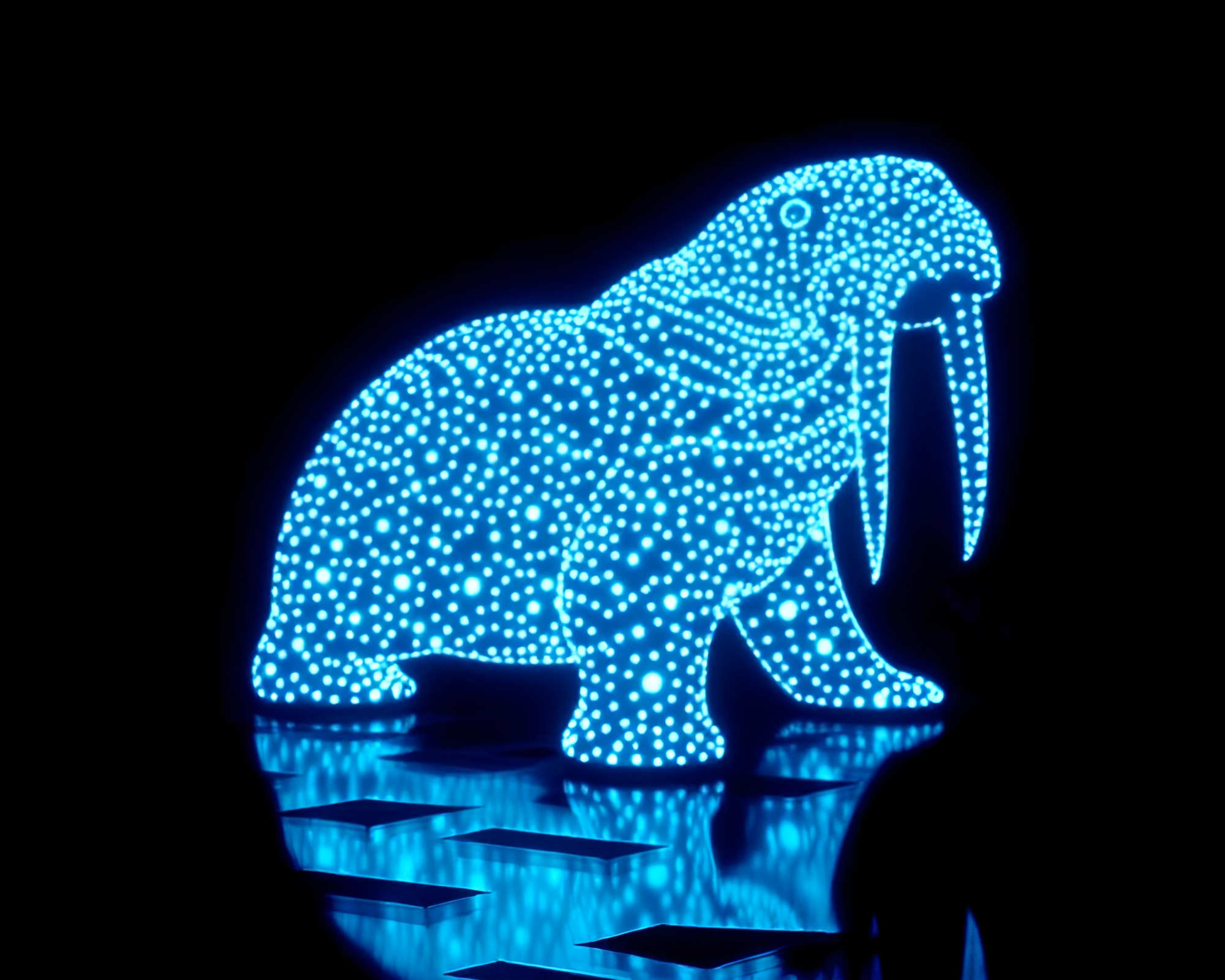 Walrus Under Ice: LED Light Art Dots Screenprint – free AI stock image