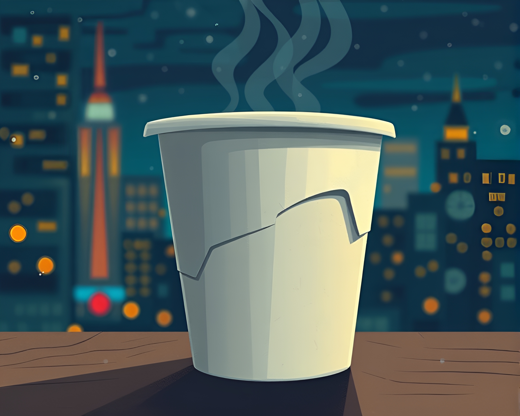 Paper Tears in City Night Coffee Scene – free AI stock image