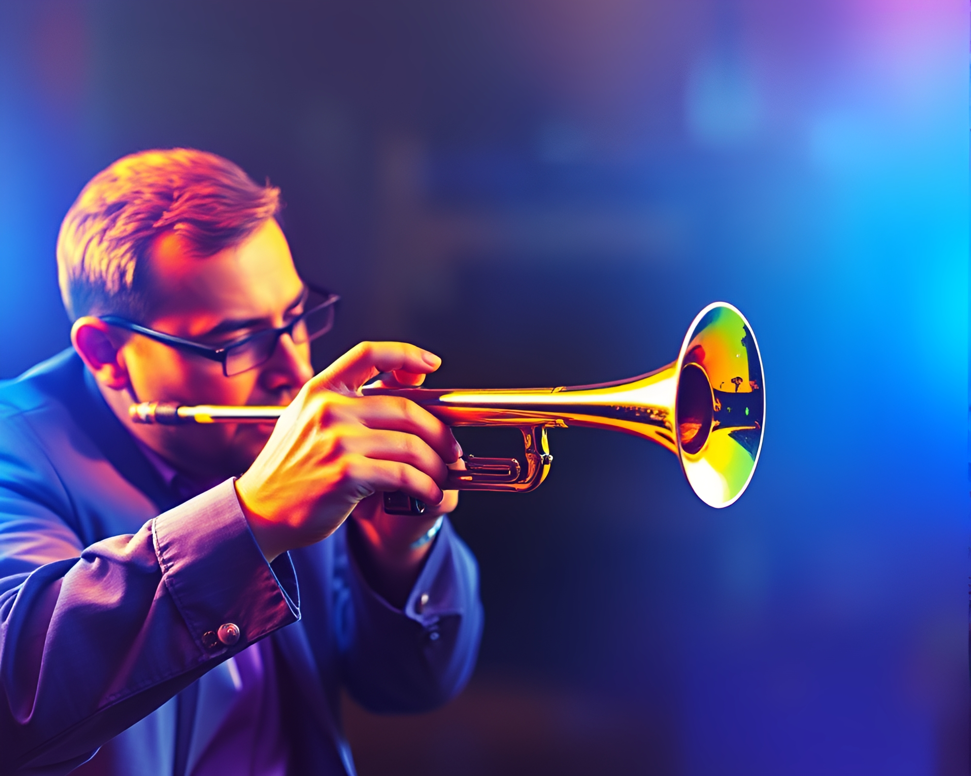 Trumpet underpainting with holographic sheen composition – free AI stock image