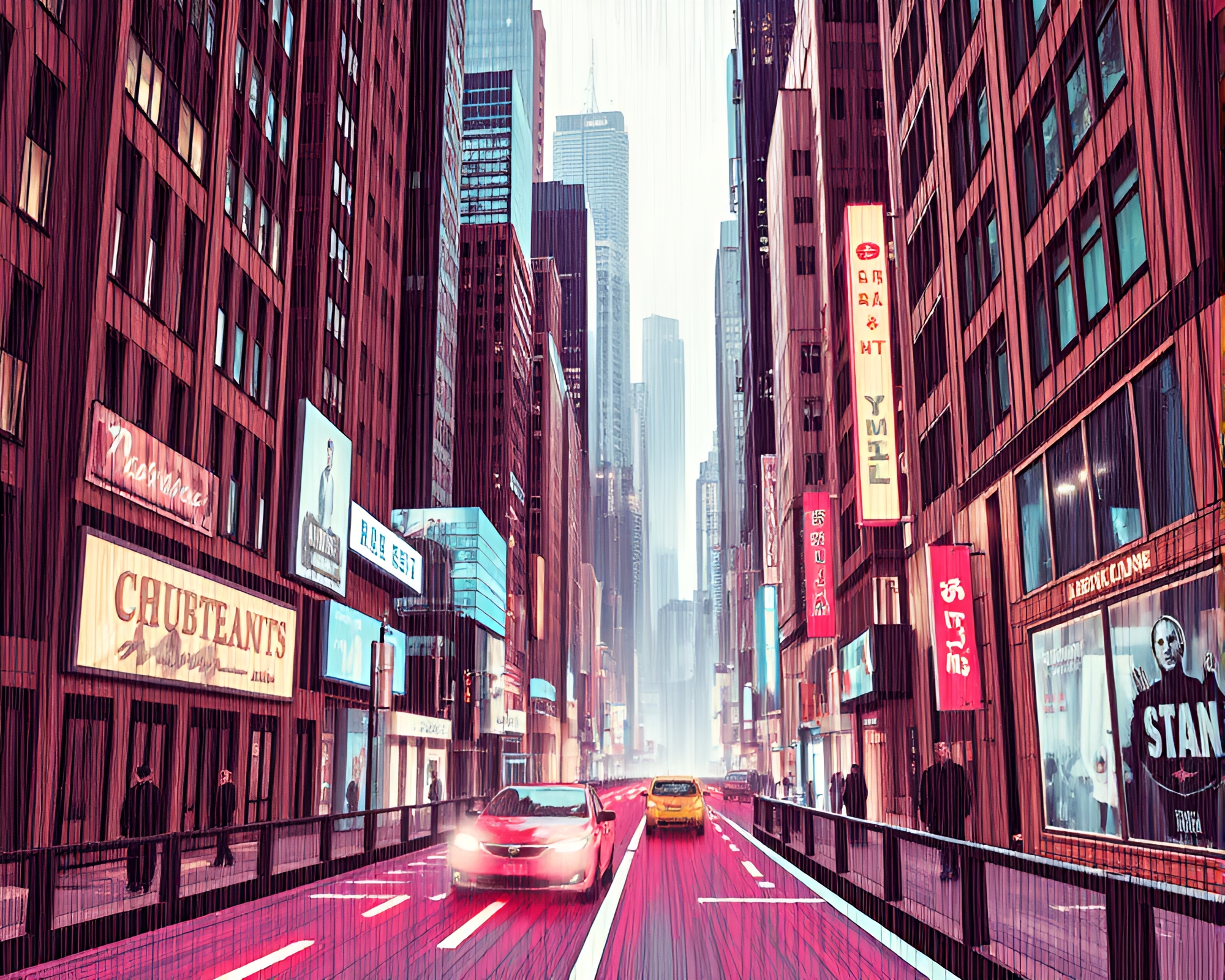 Futuristic Cityscape with Crosshatch Wood Grain Overlay – free AI stock image