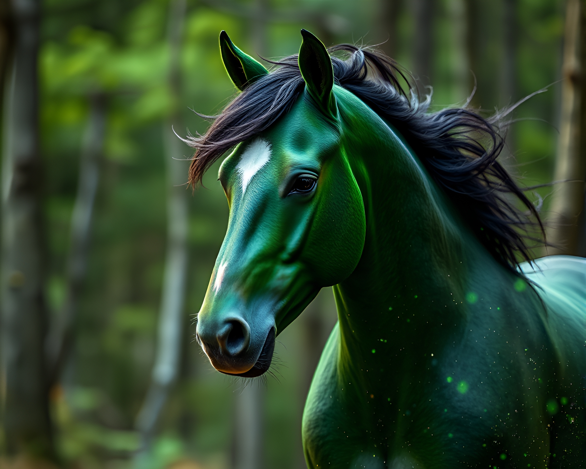 Majestic Wild Stallion in Enchanted Forest – free AI stock image