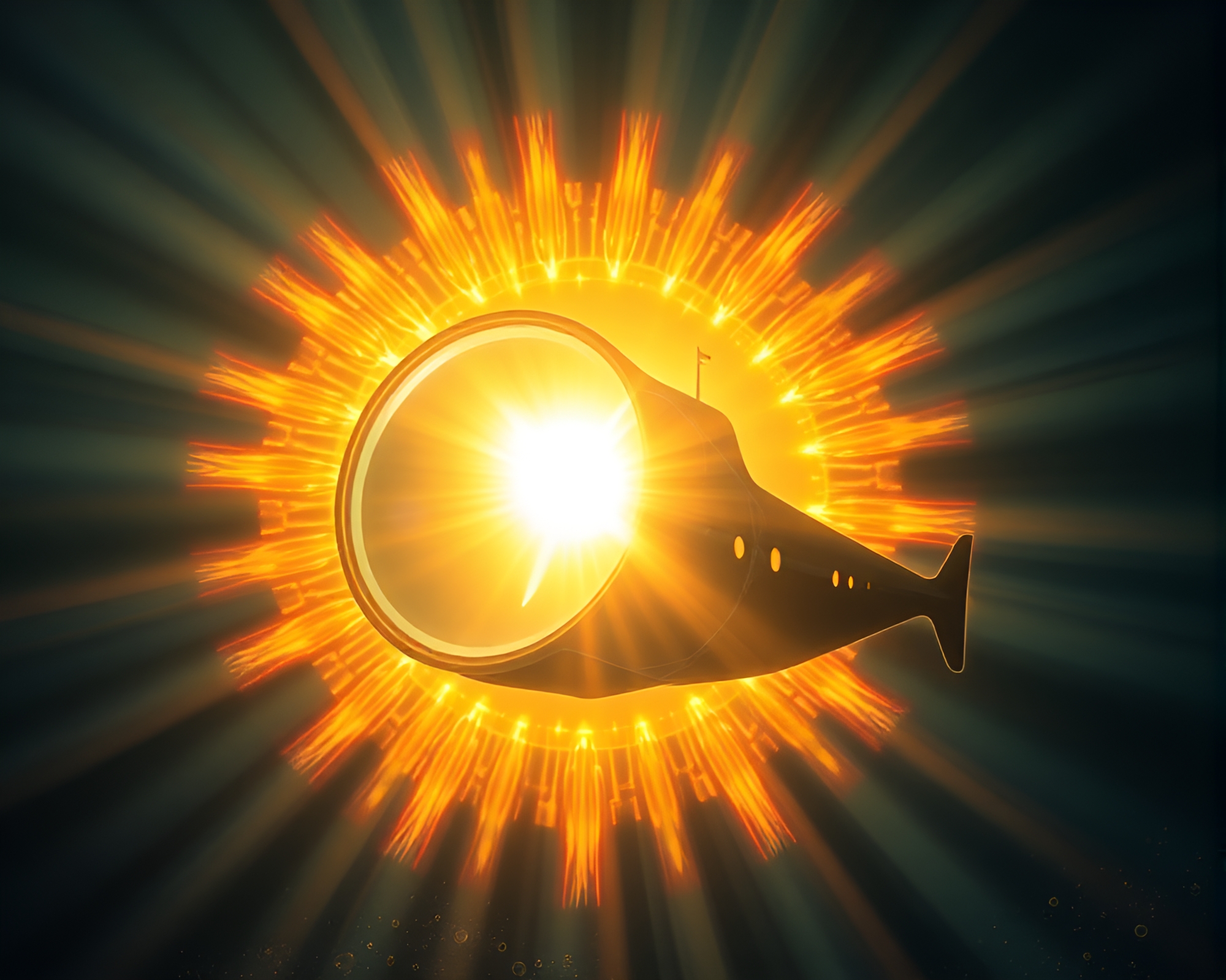 Sunburst Submarine in Bioluminescent Underwater World – free AI stock image