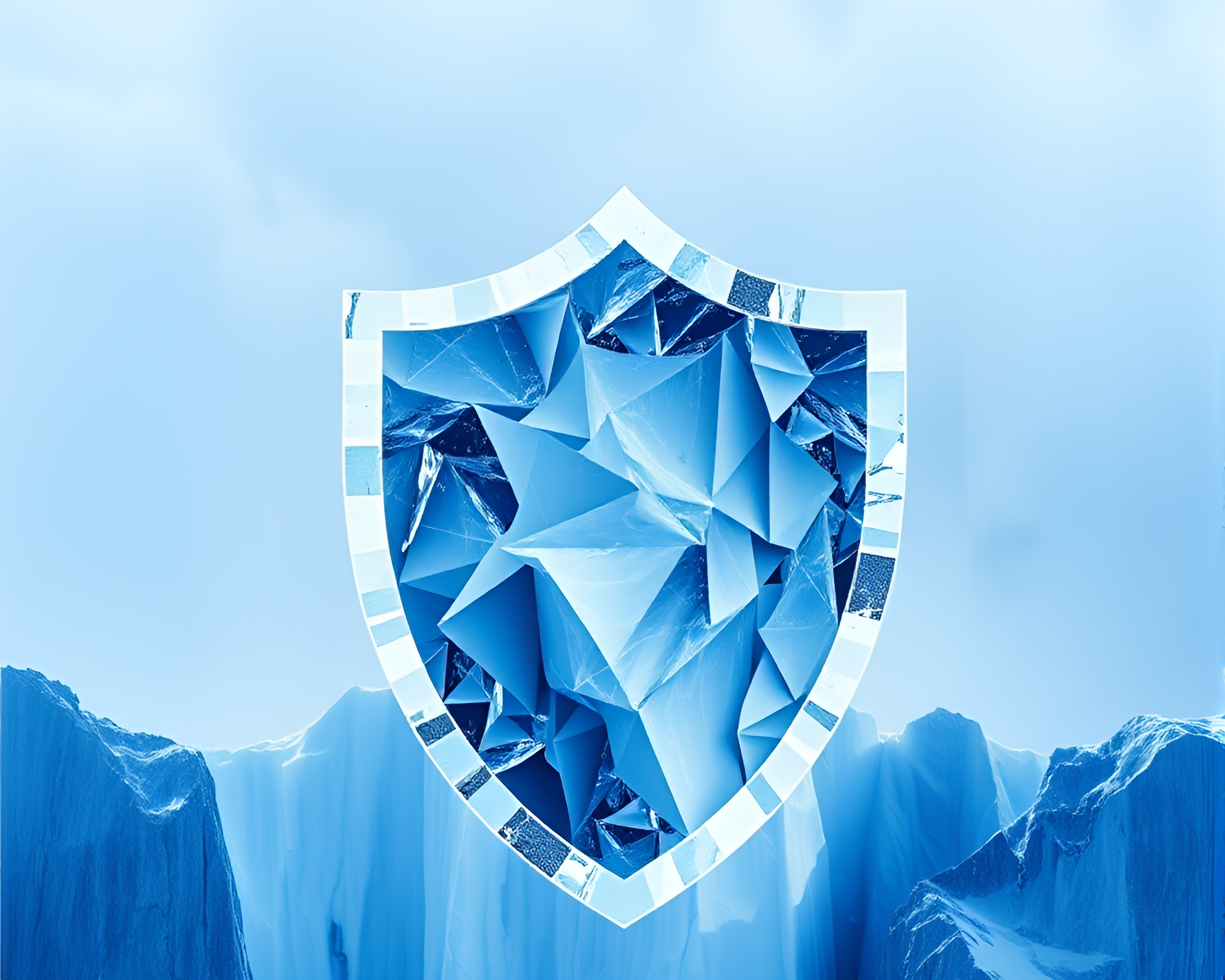 Frozen Shield Collage: Arctic Blue Protection Artwork – free AI stock image