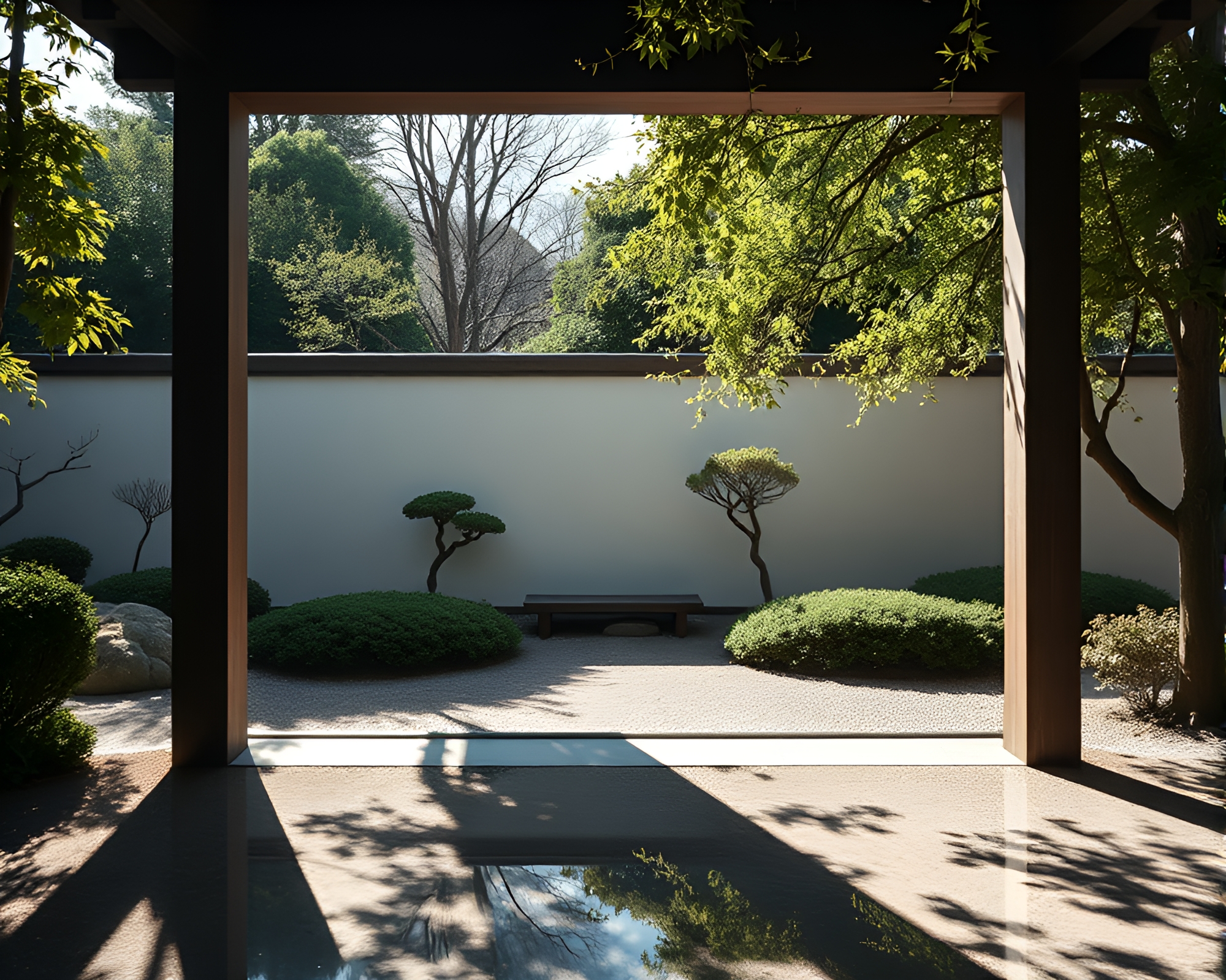 Zen Garden Reflection Artistic Light and Shadow Contrast – free AI stock image