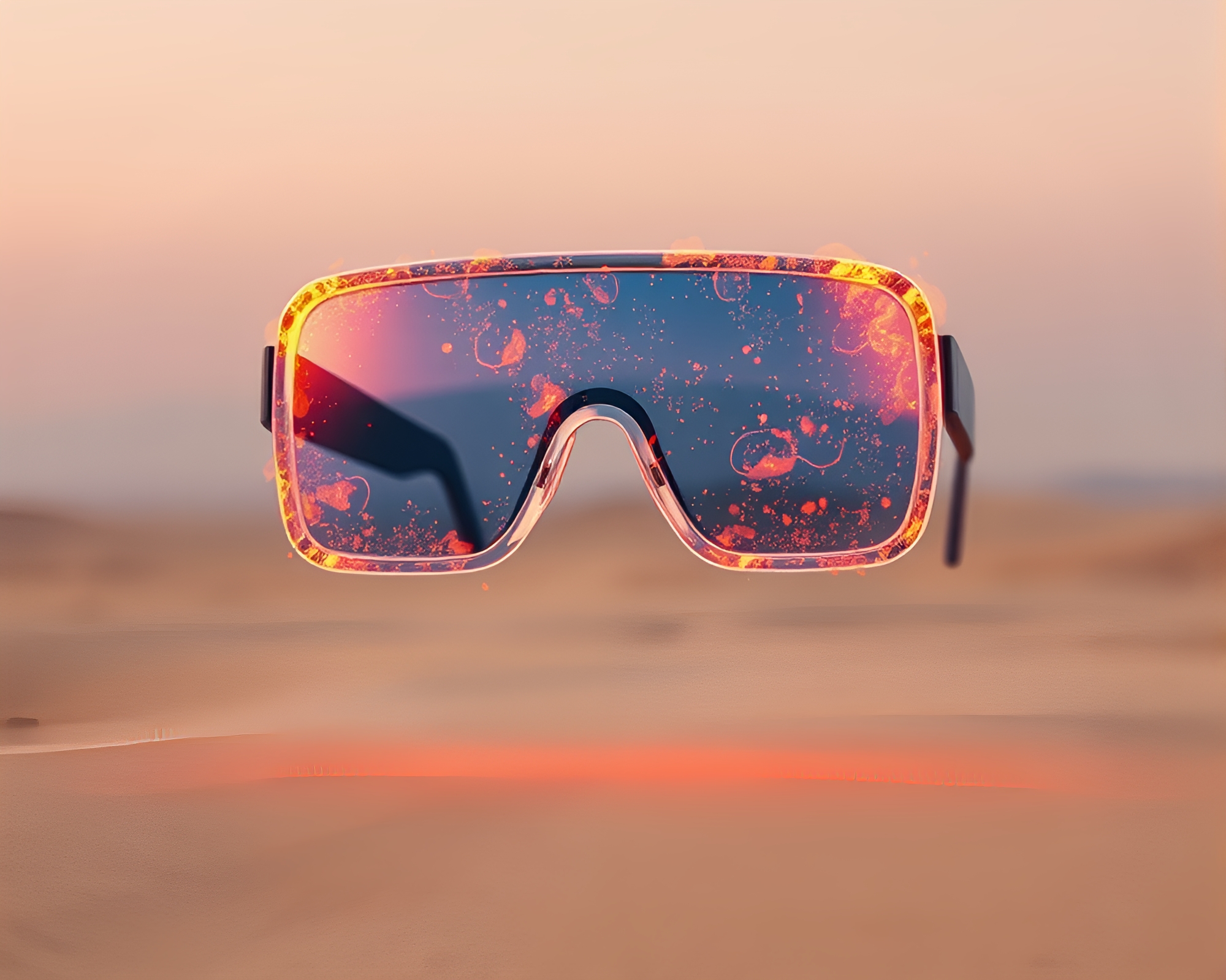 Augmented Reality Oasis: Floating Embers in Desert Hues – free AI stock image
