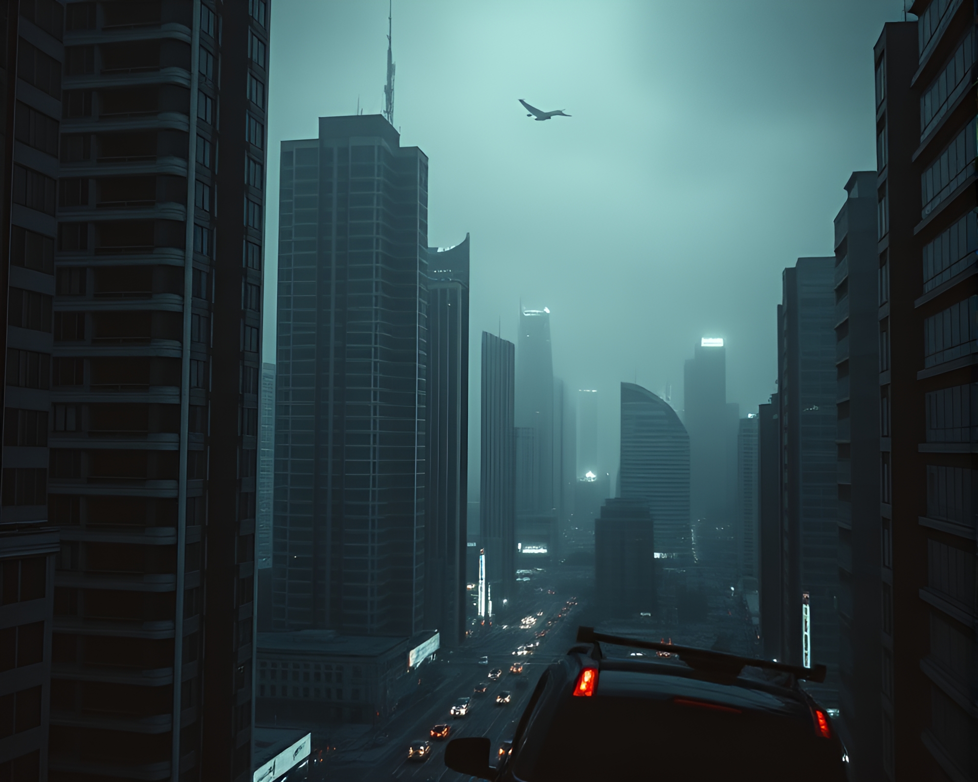 Futuristic Virtual Metropolis in Low Light – free AI stock image