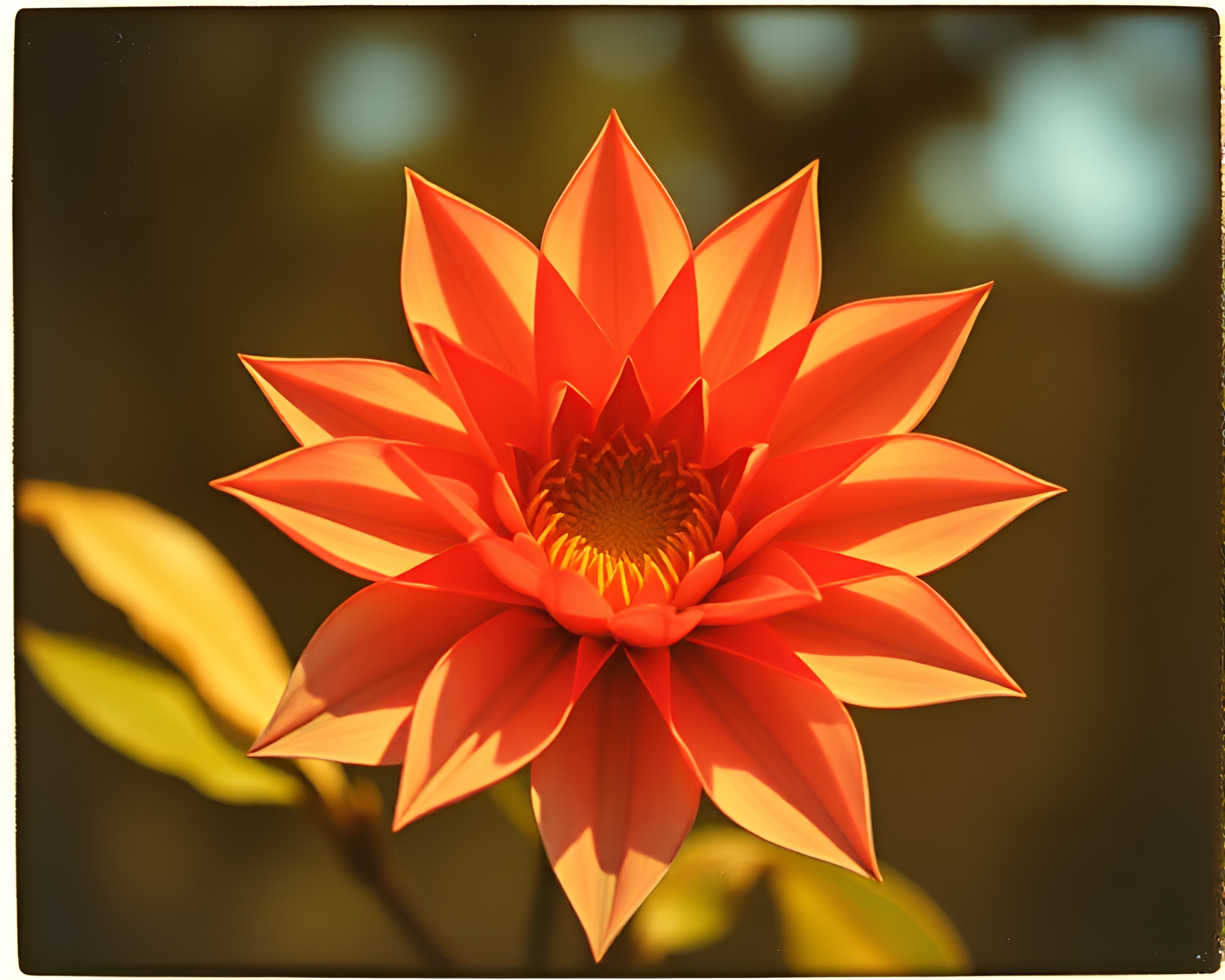 Origami Flower Lens Sunburst Oil-Rich Texture Polaroid Frame – free AI stock image
