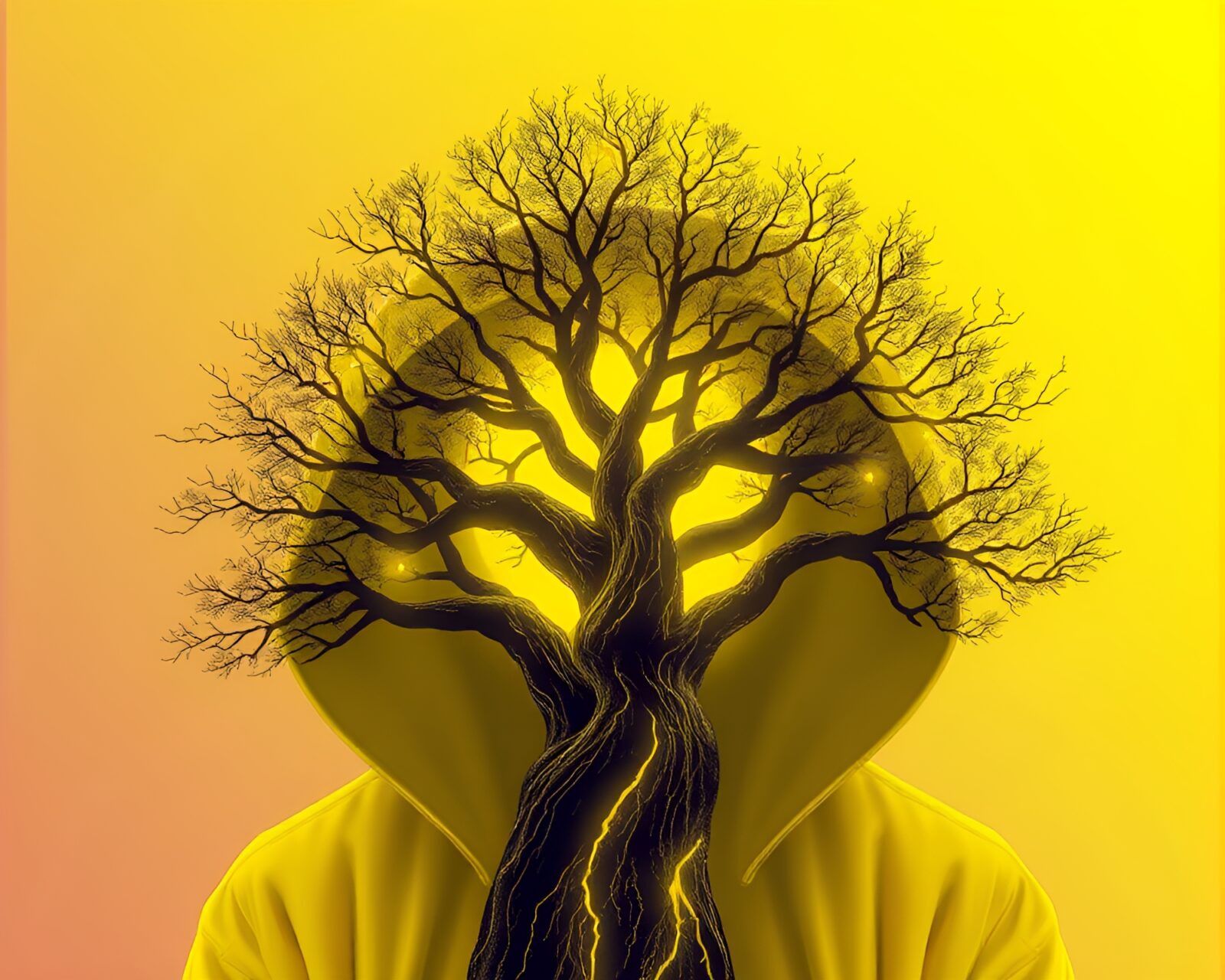Glowing lemon yellow and mesh pattern in futuristic scene