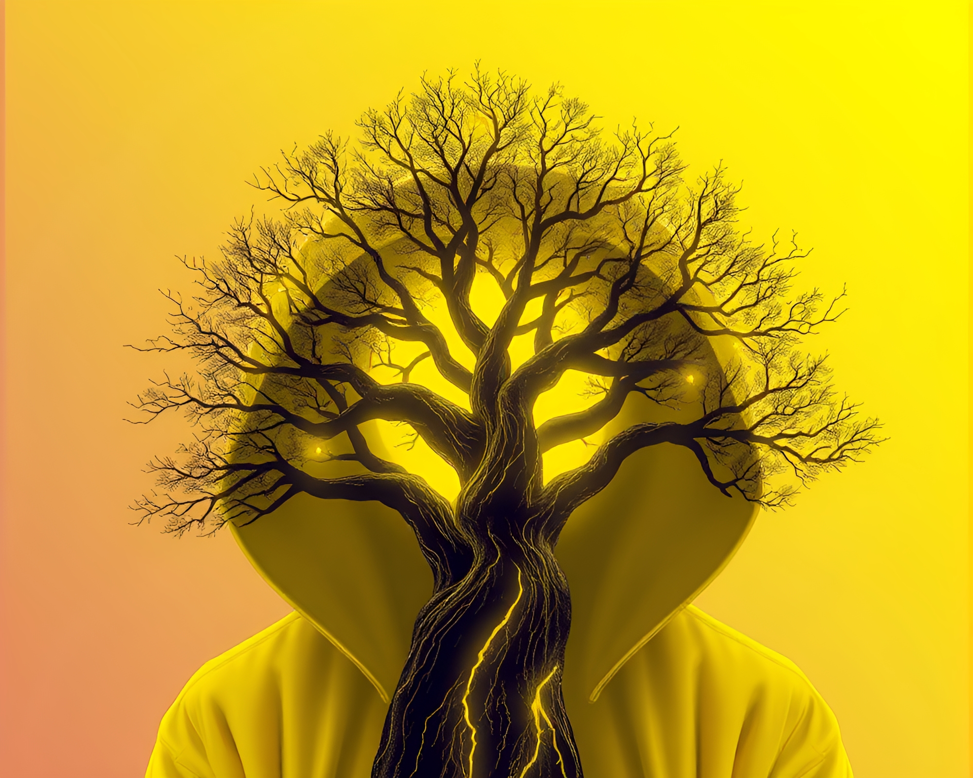 Cyberpunk Vigilante in Neon Tree Ring Matrix – free AI stock image
