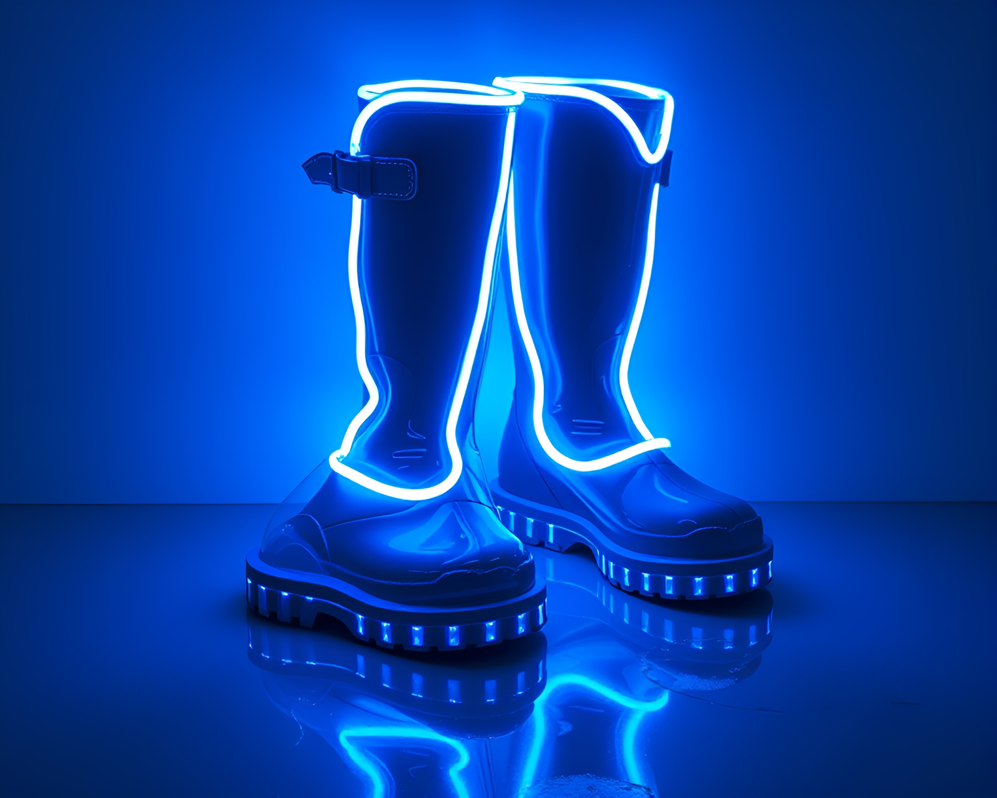 Neon Gravity Boots in Arctic Blue Glow – free AI stock image