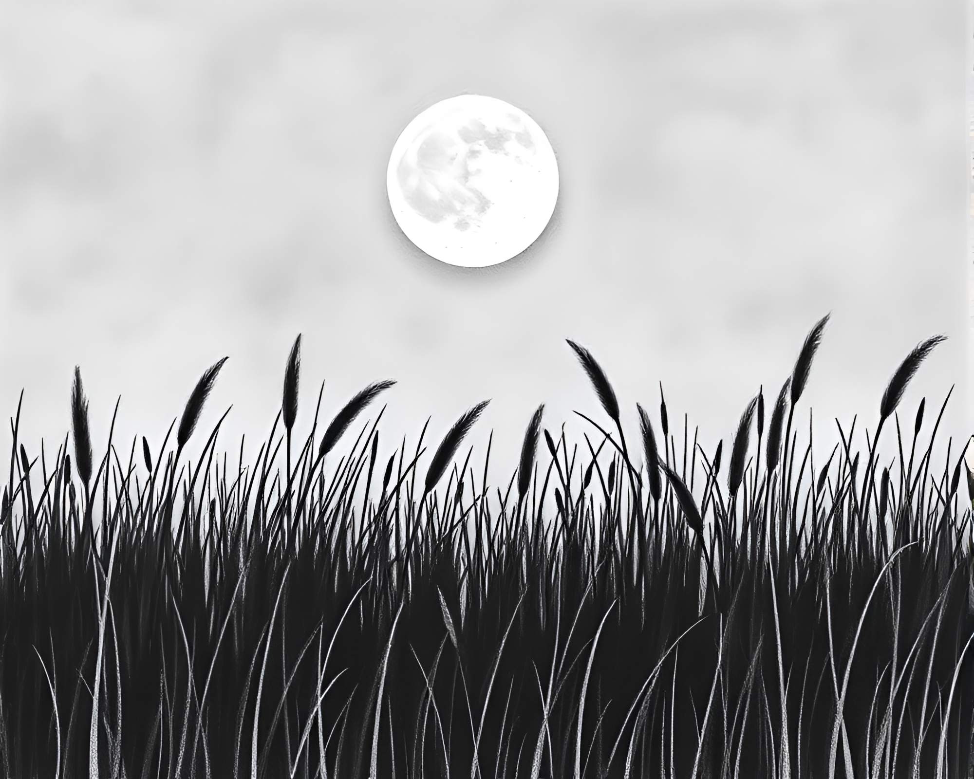 Savannah Grass Moonlit Shadows Conté Crayon Drawing – free AI stock image
