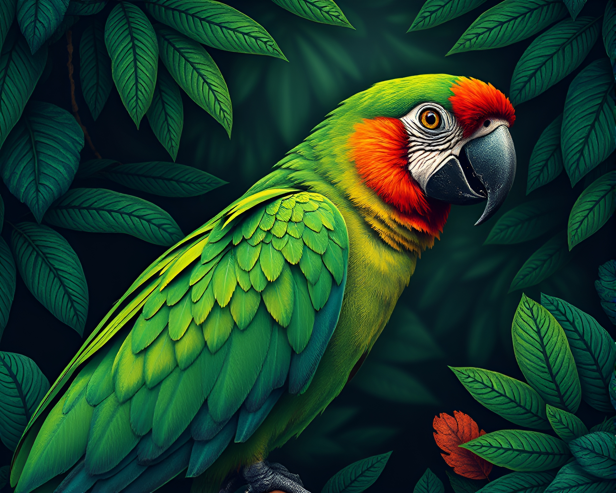Enchanted Tropical Parrot Stitched Pattern Dystopia – free AI stock image
