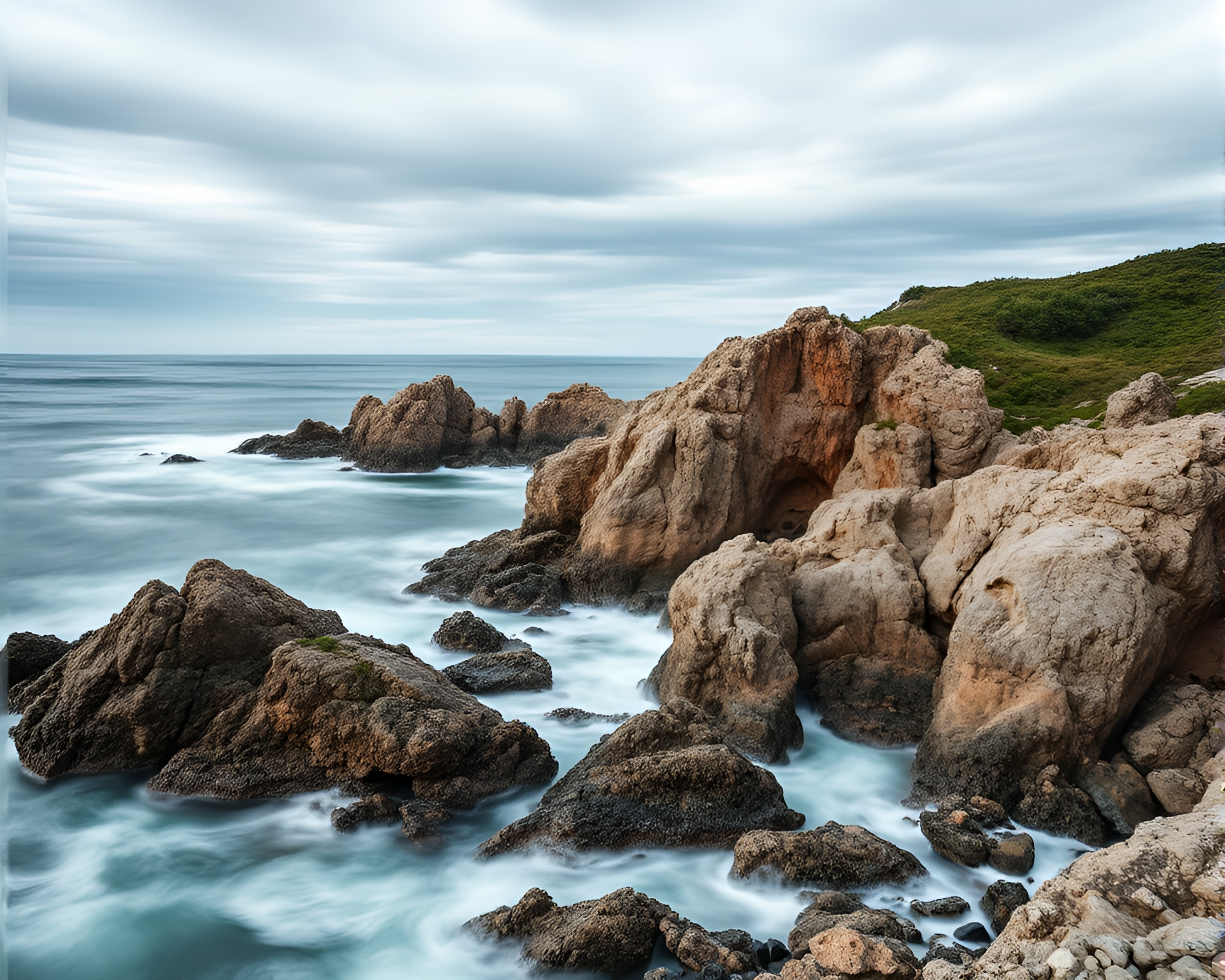 Dynamic Rocky Coastline Collage with Split Toning – free AI stock image