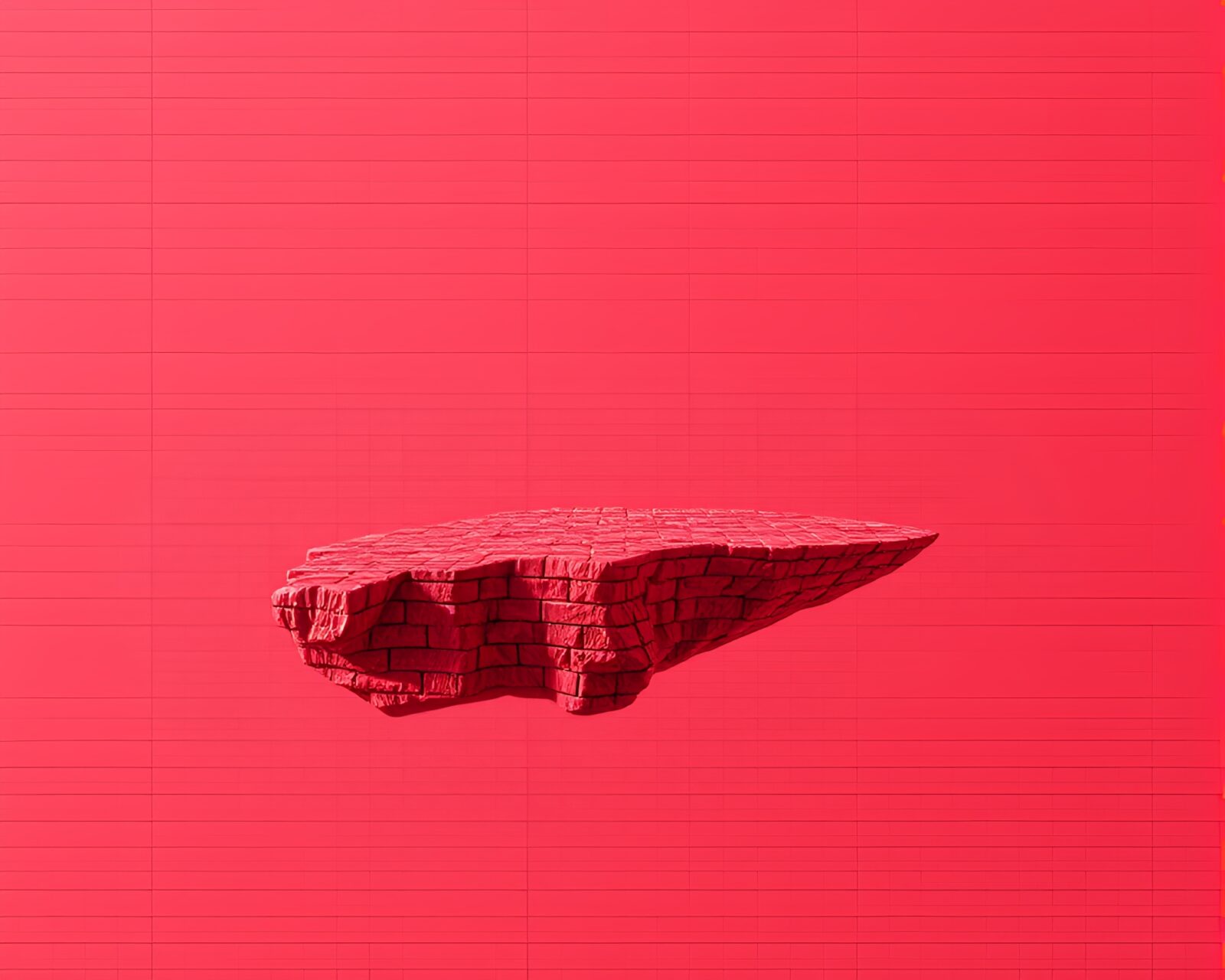 Abstract brick red depth with grid overlay on floating island