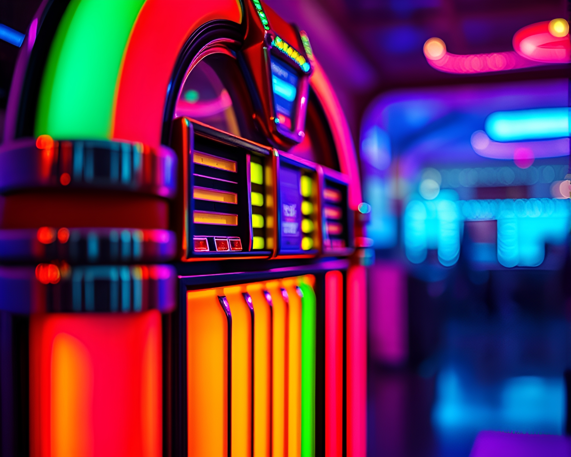 Retro Jukebox Serenade in Vibrant Neon Tempera – free AI stock image