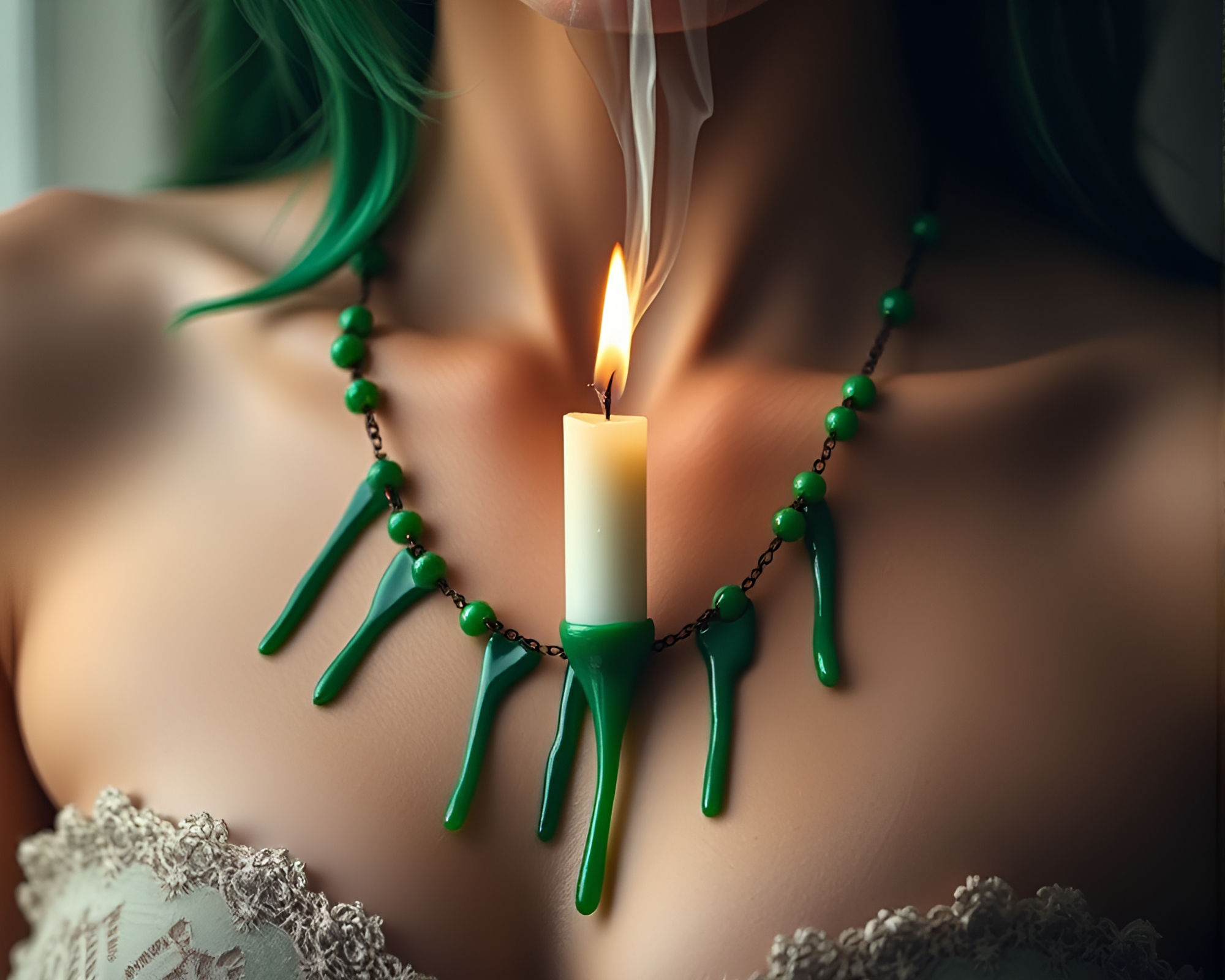 Emerald Necklace in Candle Smoke – free AI stock image