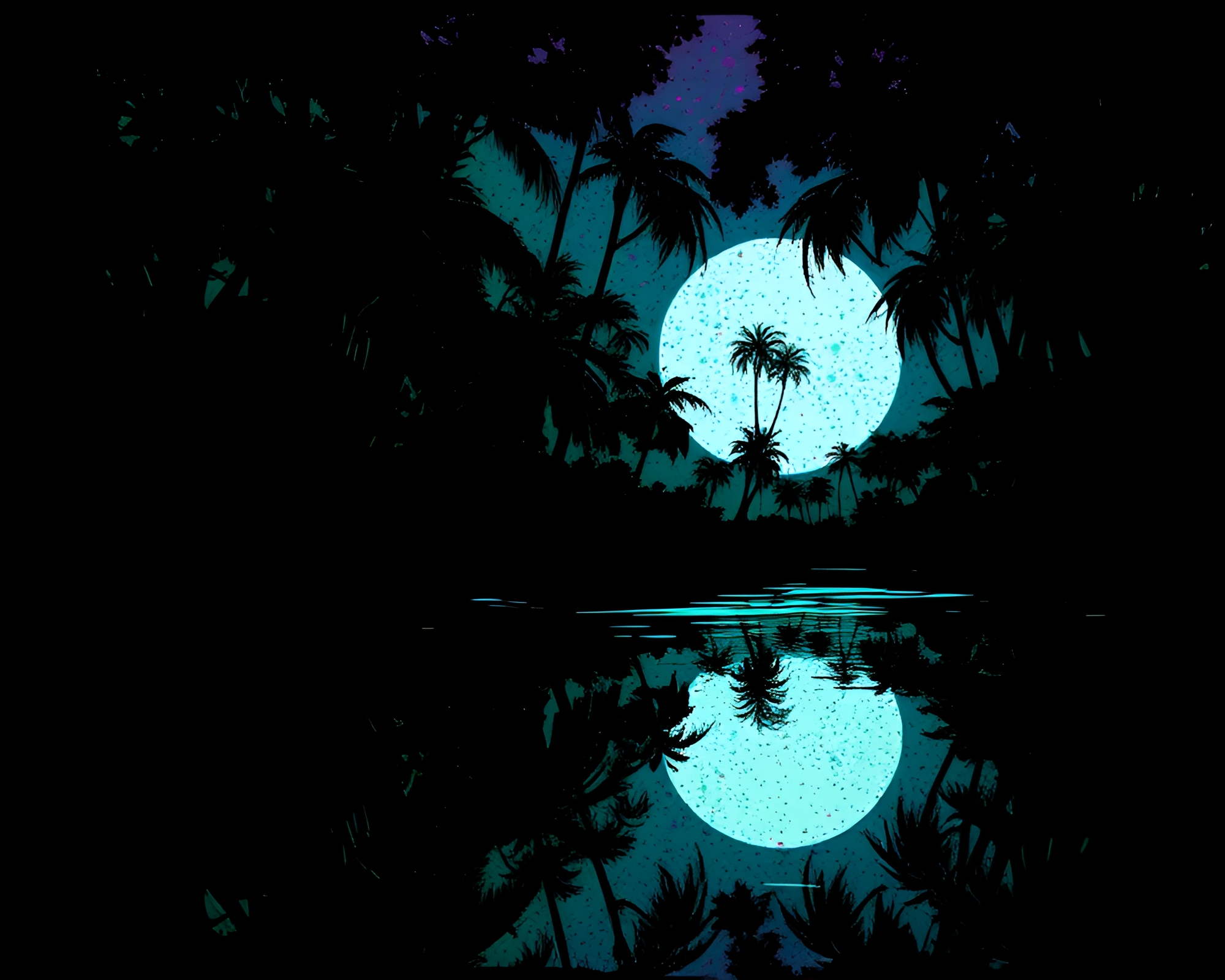 Jungle Reflection: CRT Silhouette Splatter Art – free AI stock image