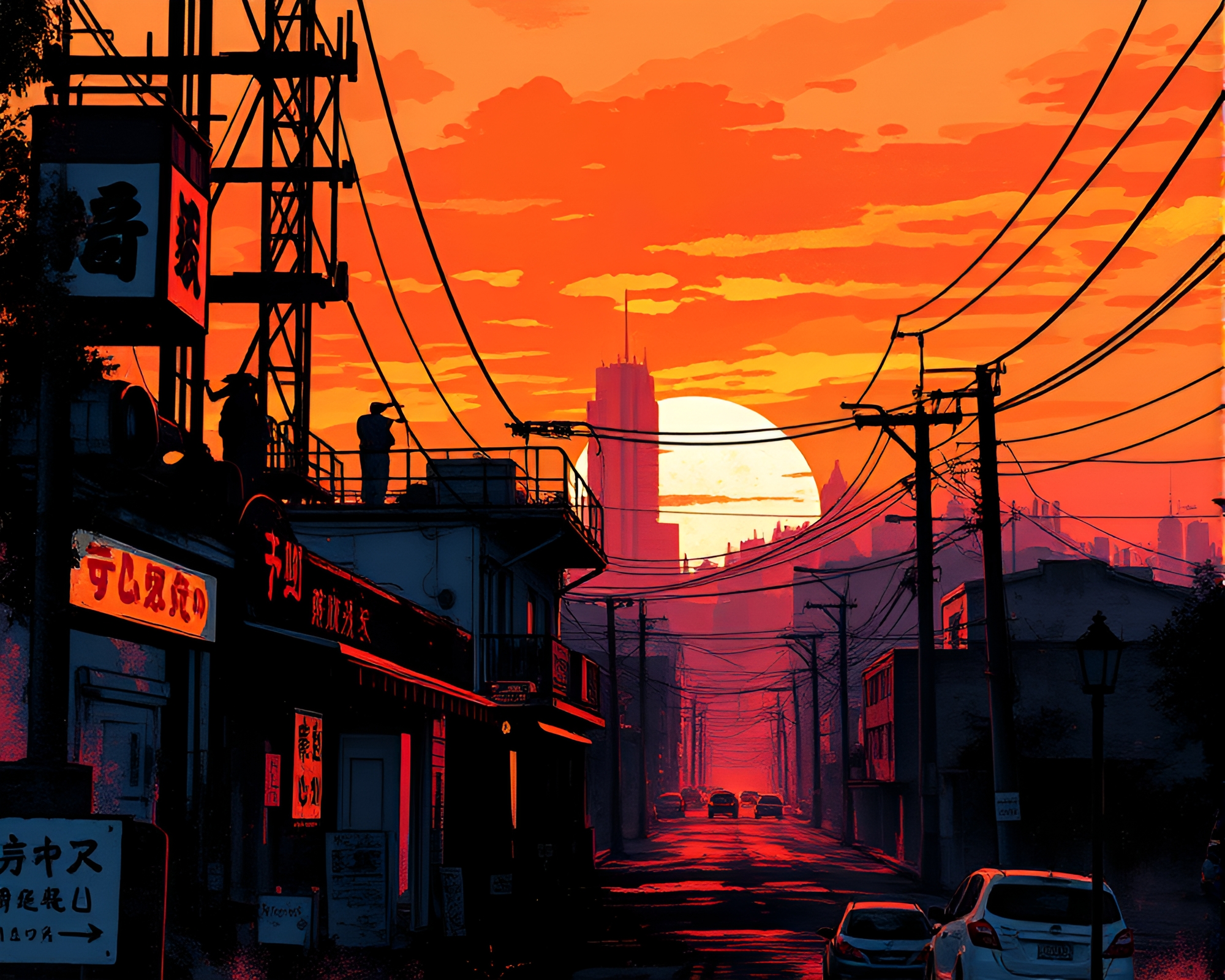 Cyberpunk Street Art Tags at Warm Sunset – free AI stock image