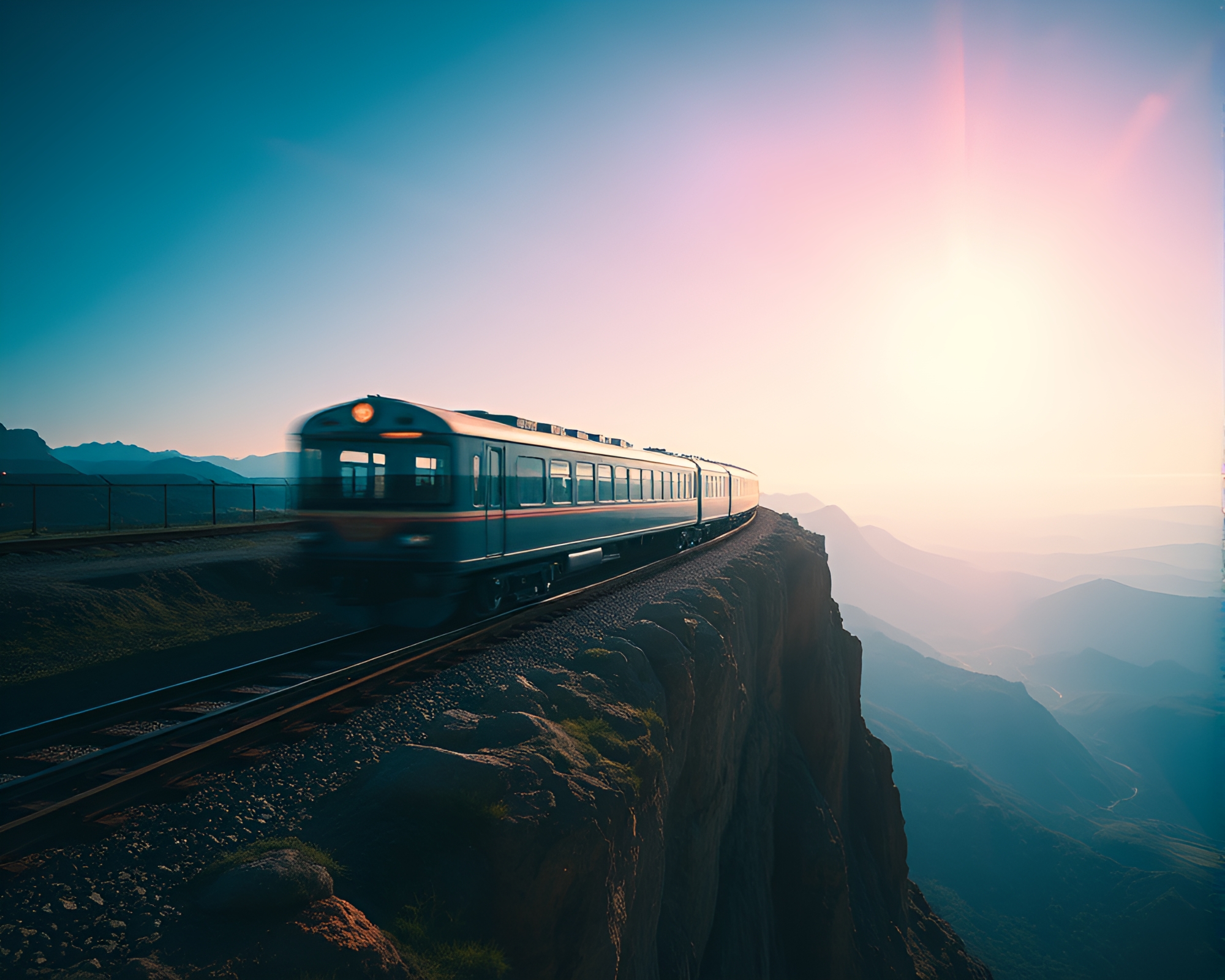Retrowave Magnetic Levitation Train Double Exposure – free AI stock image