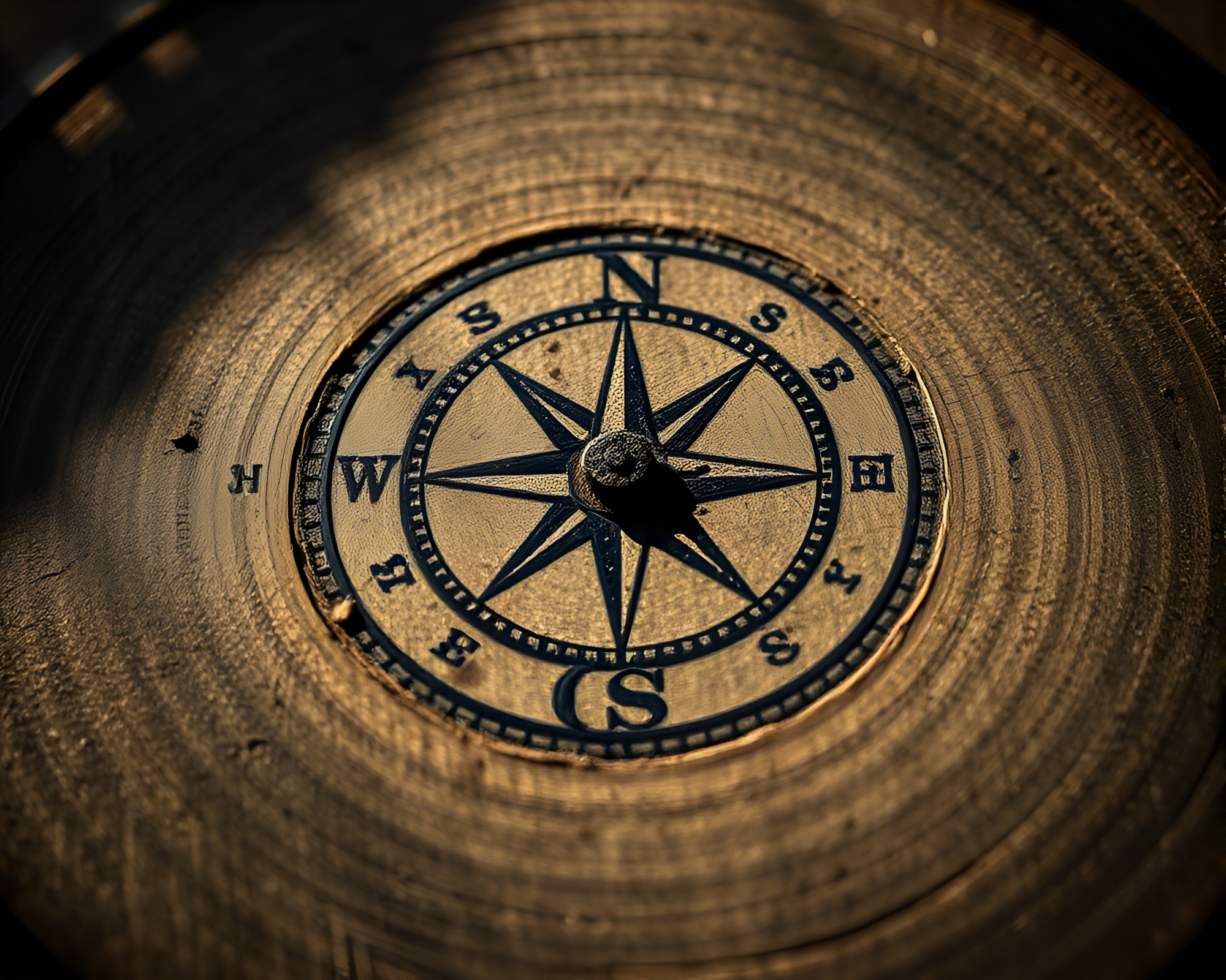 Intricate Compass Carved in Wood Grains – free AI stock image