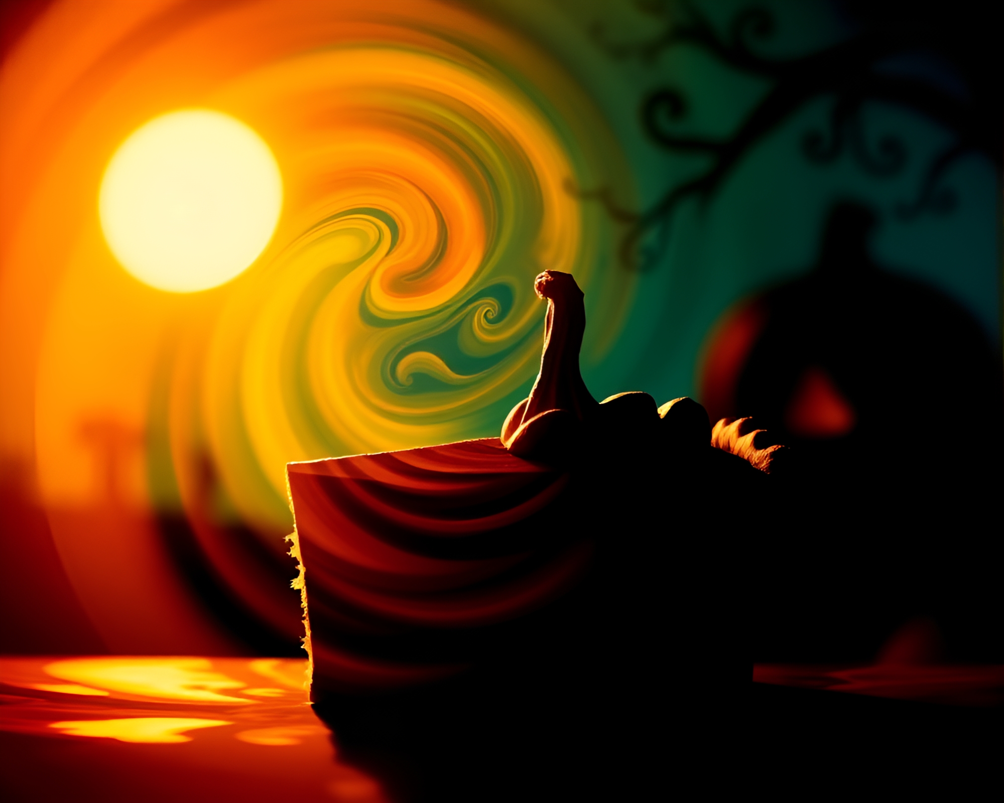 Enigmatic Lens-Distorted Pumpkin Pie Silhouette – free AI stock image