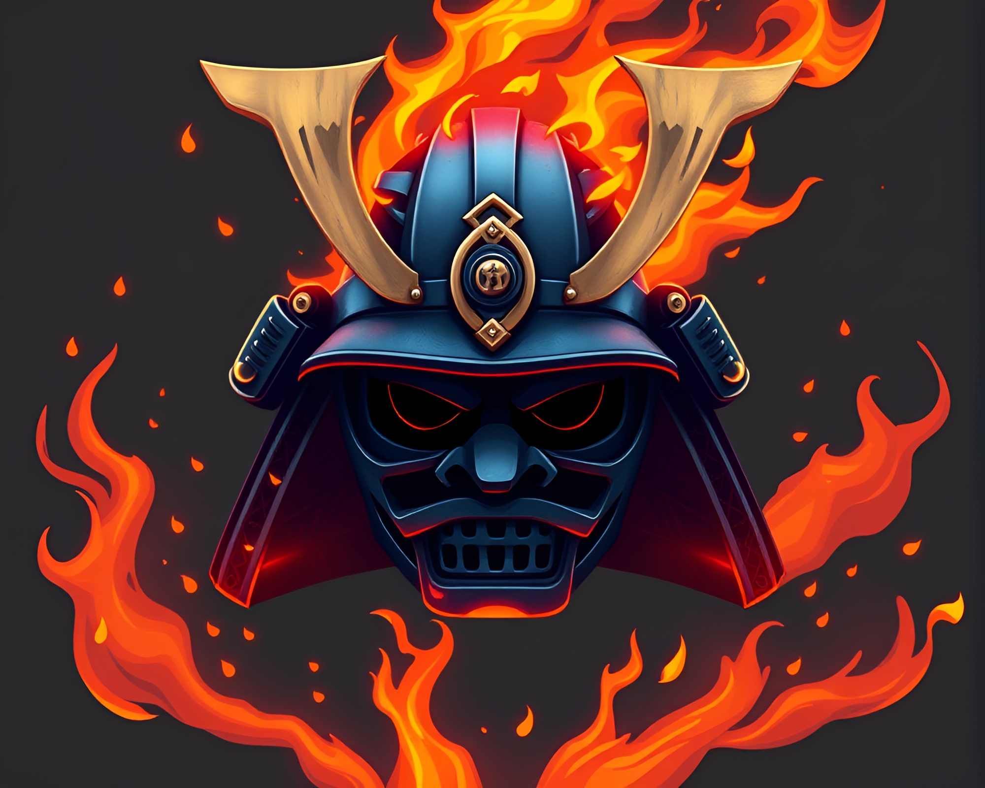 Samurai Helmet Amidst Floating Embers – free AI stock image