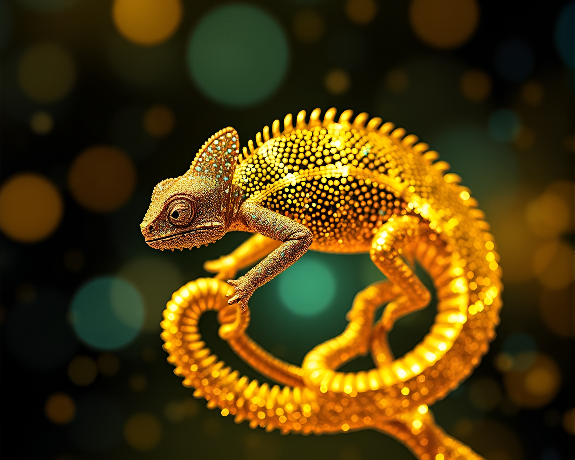 Mesmerizing Chameleon in Golden Spiral Enclave – free AI stock image