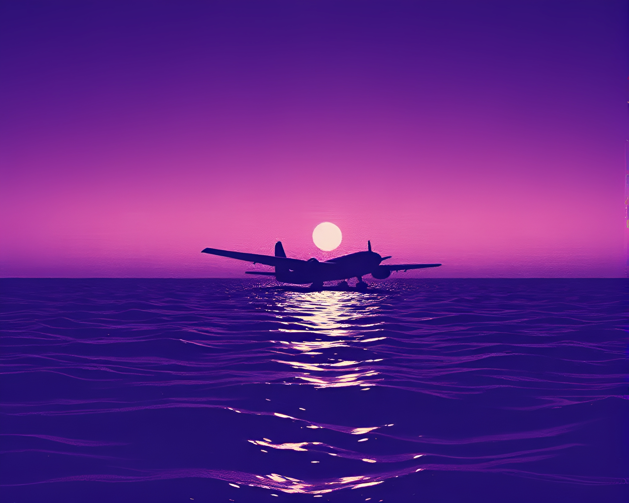 Twilight Sea Plane Halftone Dadaist Collage – free AI stock image