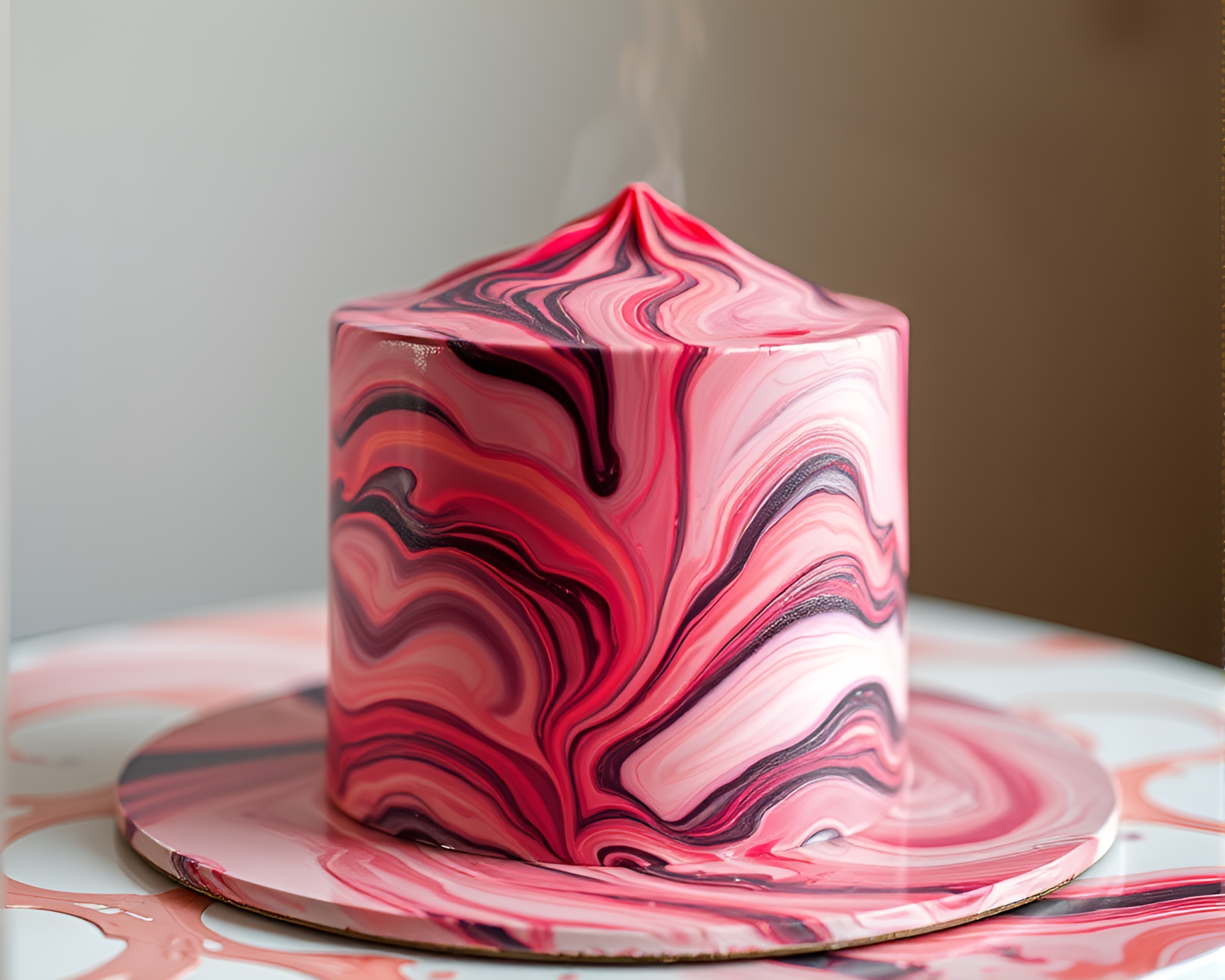 Volcano Red Glow on Marbled Cake with Motion Blur Streaks – free AI stock image