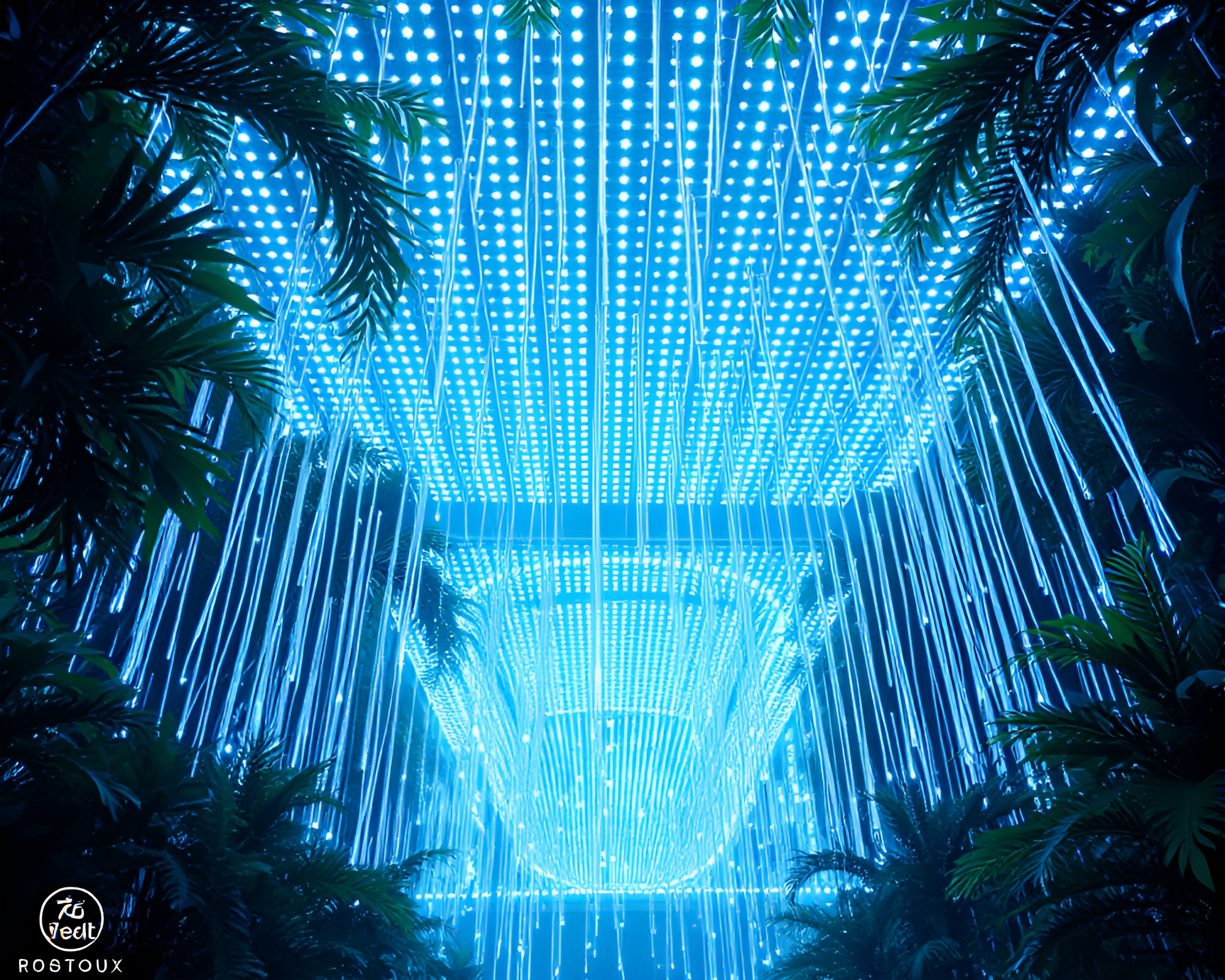 LED Robot in Jungle Canopy Shade – free AI stock image