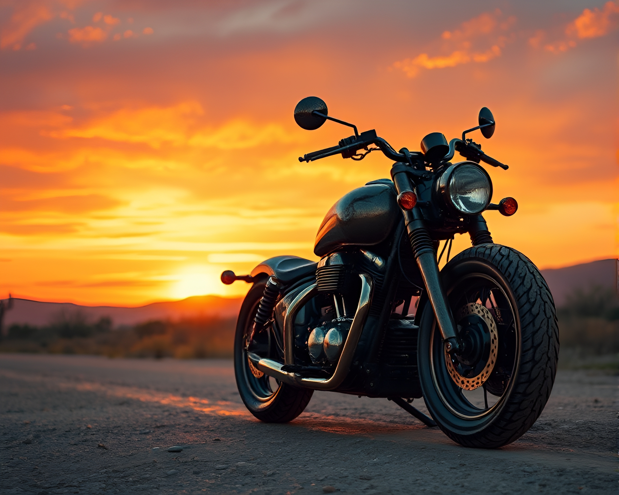 Skyline Salvage: Motorcycle Skeleton at Sunset – free AI stock image