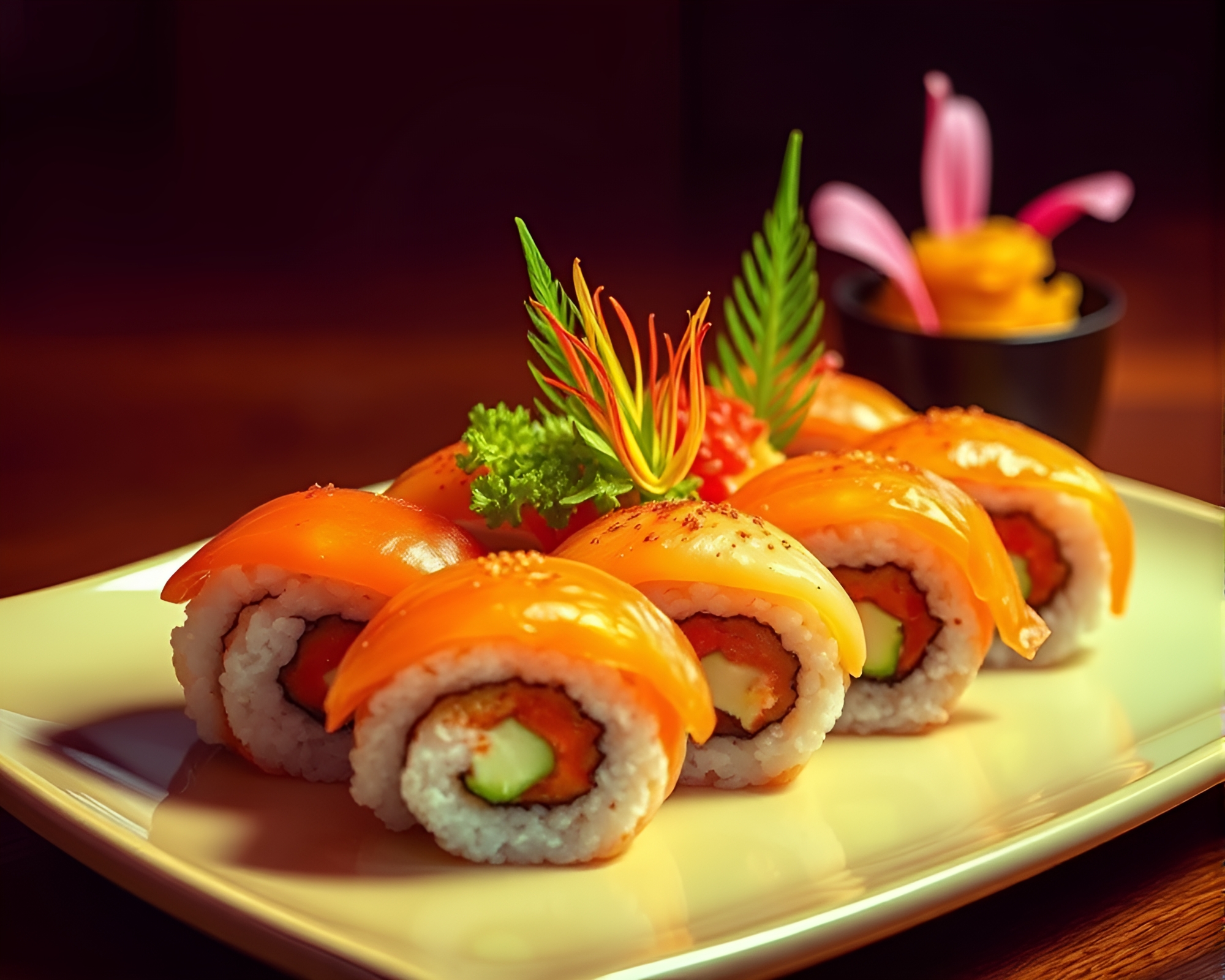 Botanical Sushi Platter with Chromatic Aberration – free AI stock image