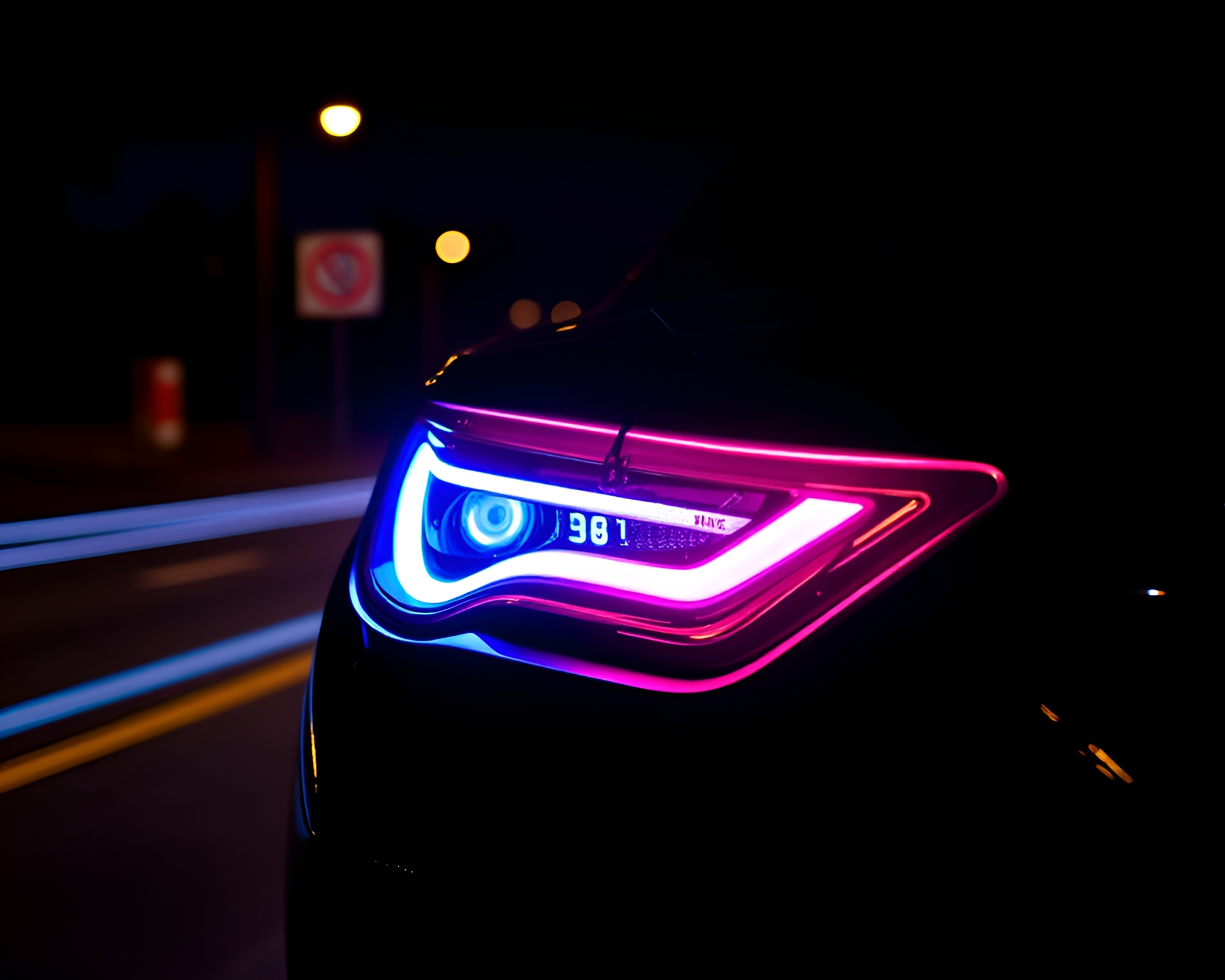 Car Light Trails Illuminating Maximalist Cobalt Lamp Night – free AI stock image