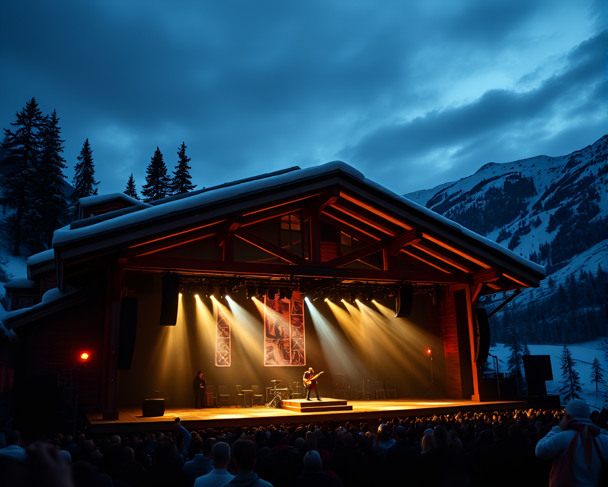Dystopian Light Show at Alpine Chalet Concert – free AI stock image