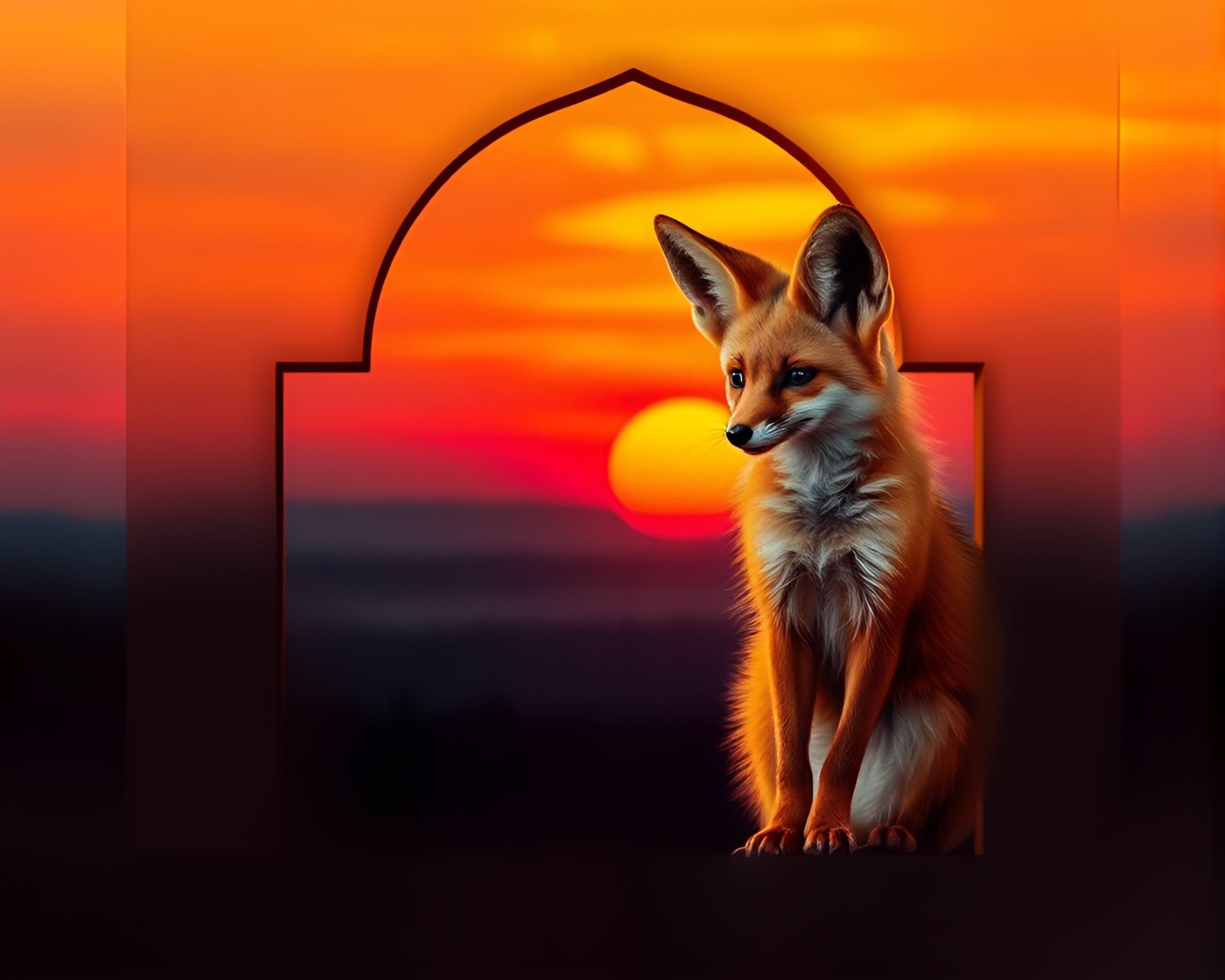 Kinetic Art Fennec Fox Sunset Composition – free AI stock image