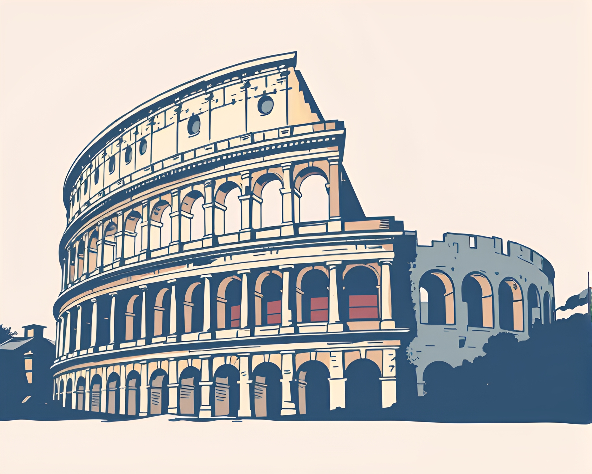 Roman Coliseum in Retro Minimalist Style – free AI stock image